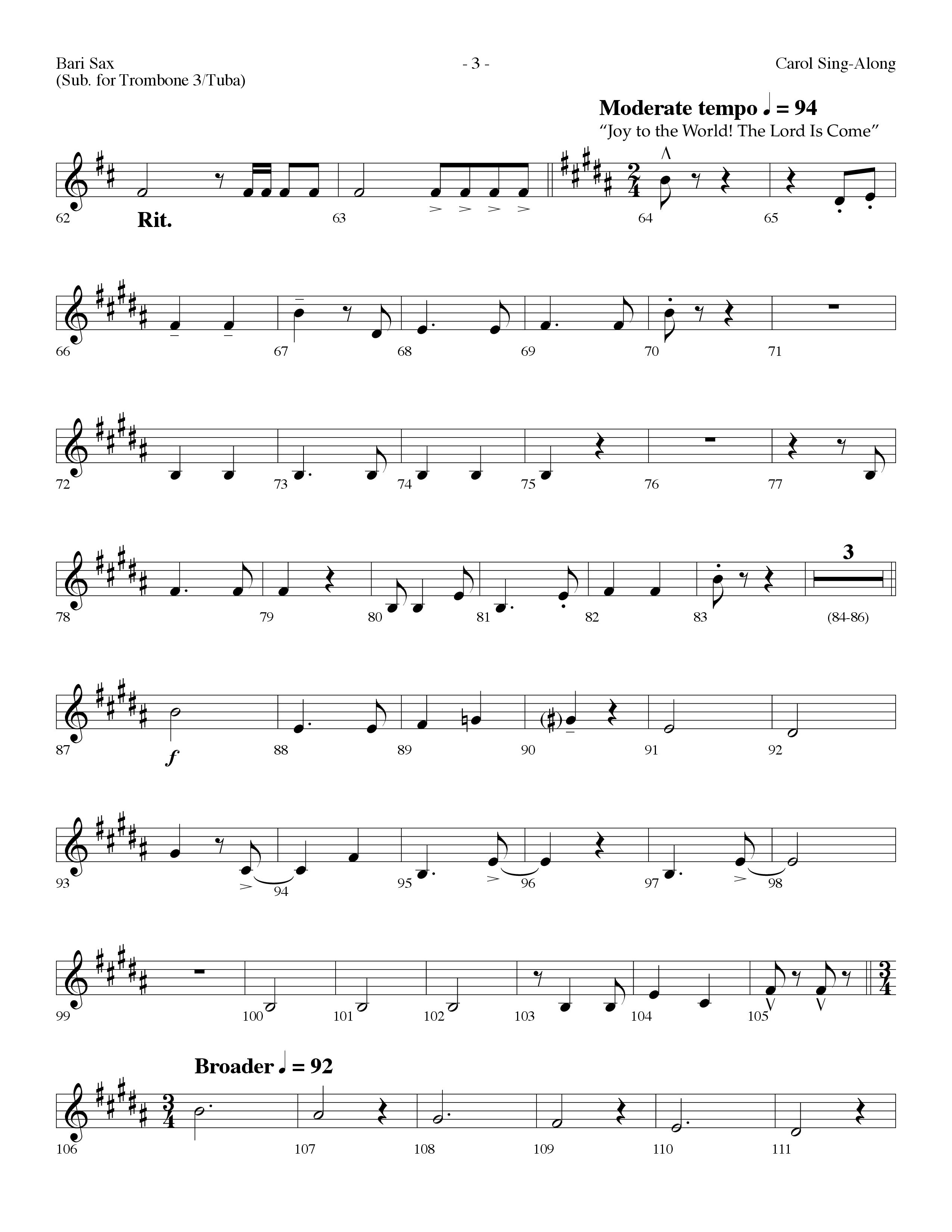 Carol Sing-Along (Choral Anthem SATB) Bari Sax (Lifeway Choral / Arr. Dennis Allen)