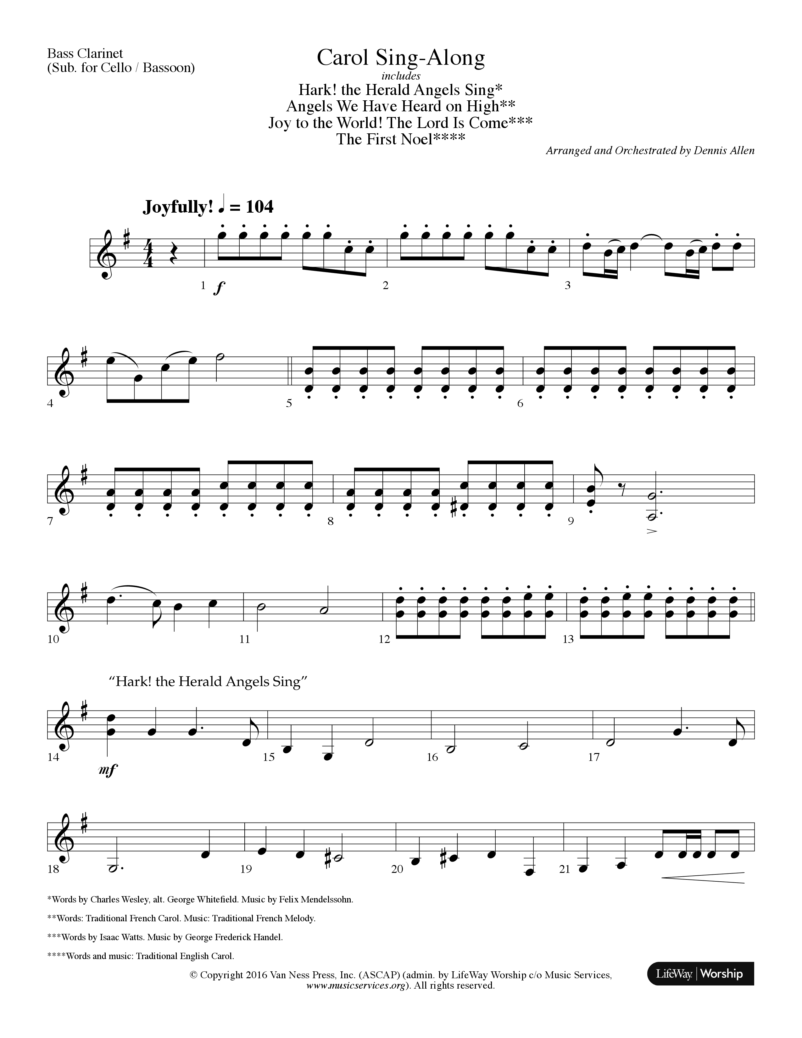 Carol Sing-Along (Choral Anthem SATB) Bass Clarinet (Lifeway Choral / Arr. Dennis Allen)