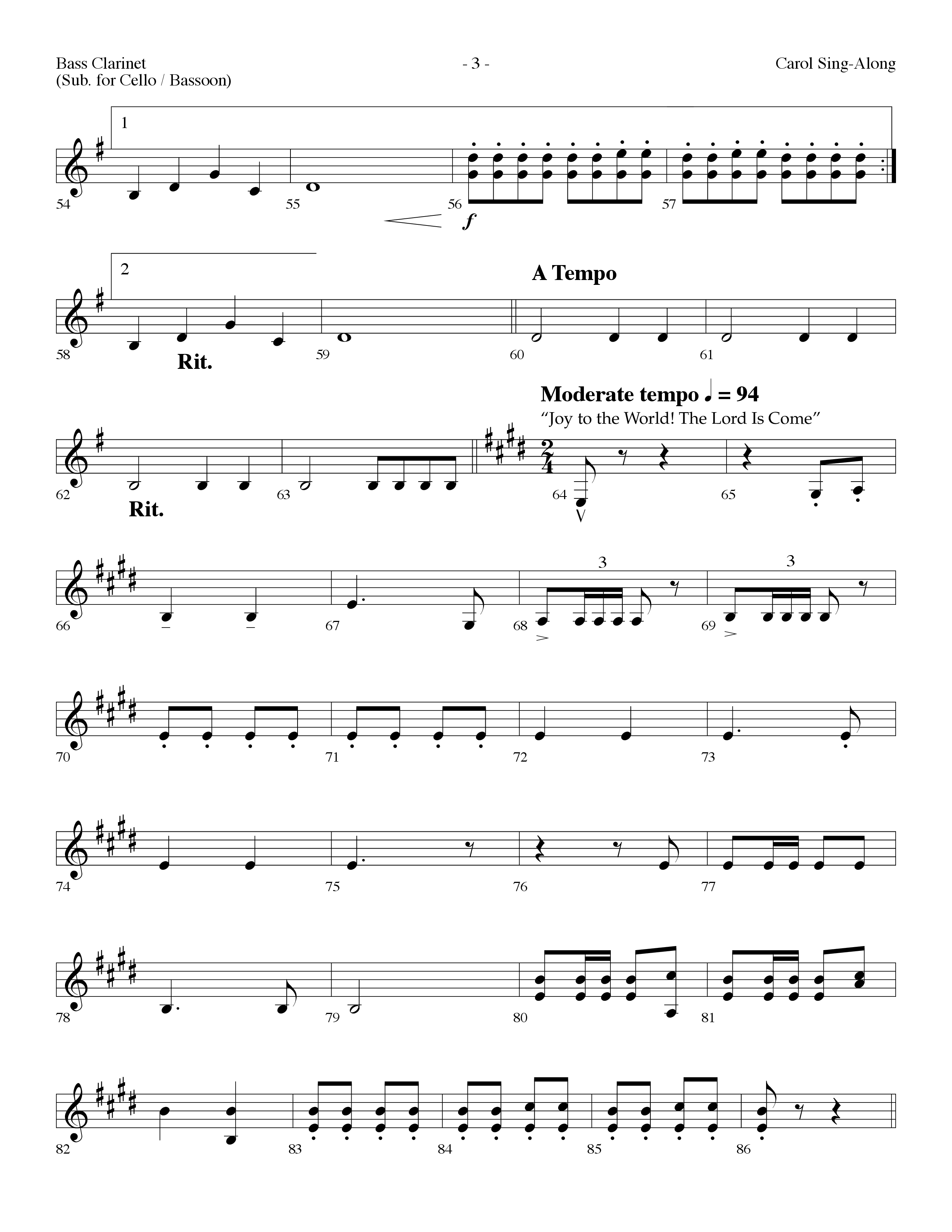 Carol Sing-Along (Choral Anthem SATB) Bass Clarinet (Lifeway Choral / Arr. Dennis Allen)