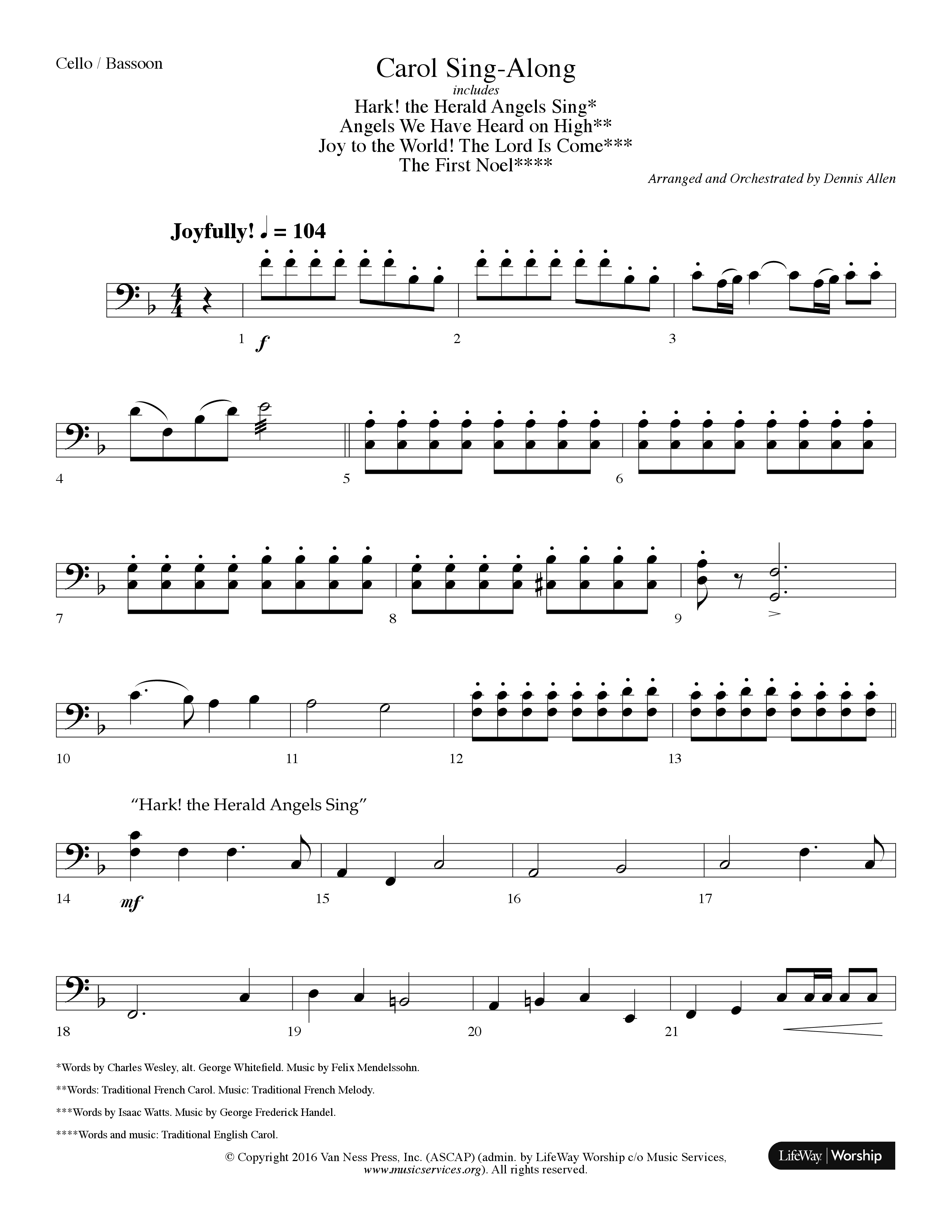 Carol Sing-Along (Choral Anthem SATB) Cello (Lifeway Choral / Arr. Dennis Allen)