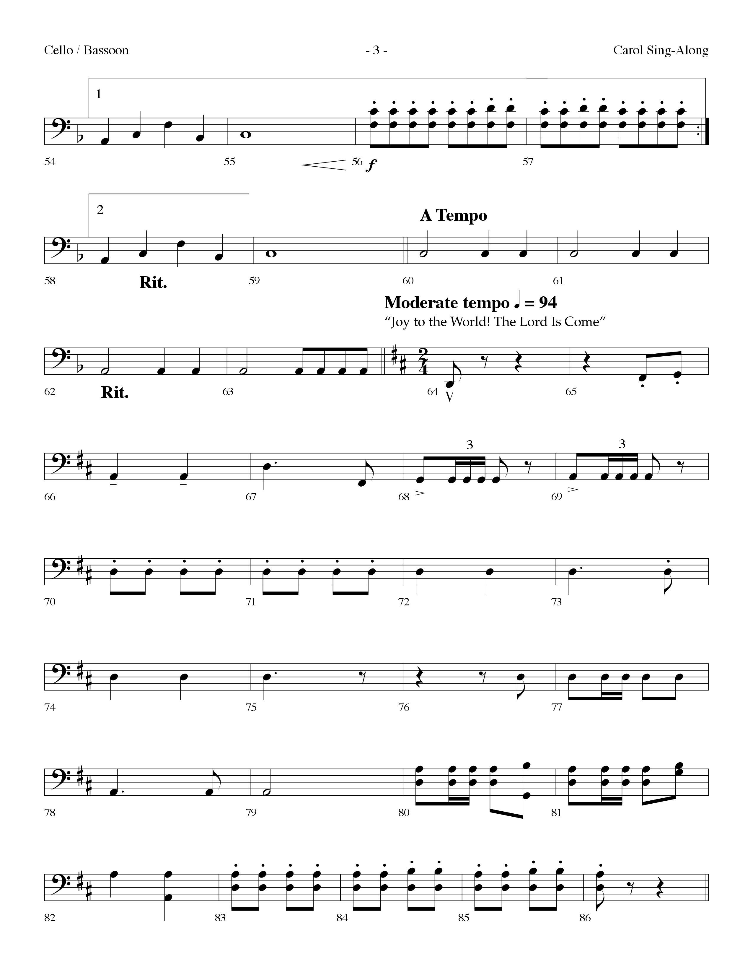 Carol Sing-Along (Choral Anthem SATB) Cello (Lifeway Choral / Arr. Dennis Allen)
