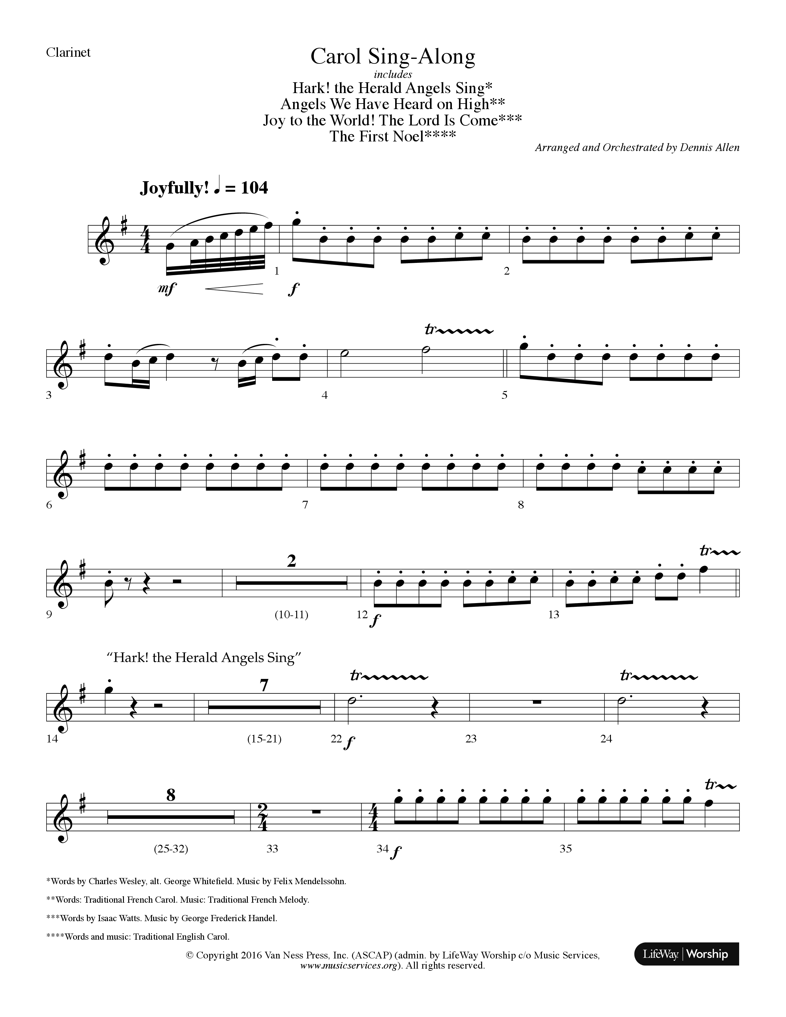 Carol Sing-Along (Choral Anthem SATB) Clarinet (Lifeway Choral / Arr. Dennis Allen)