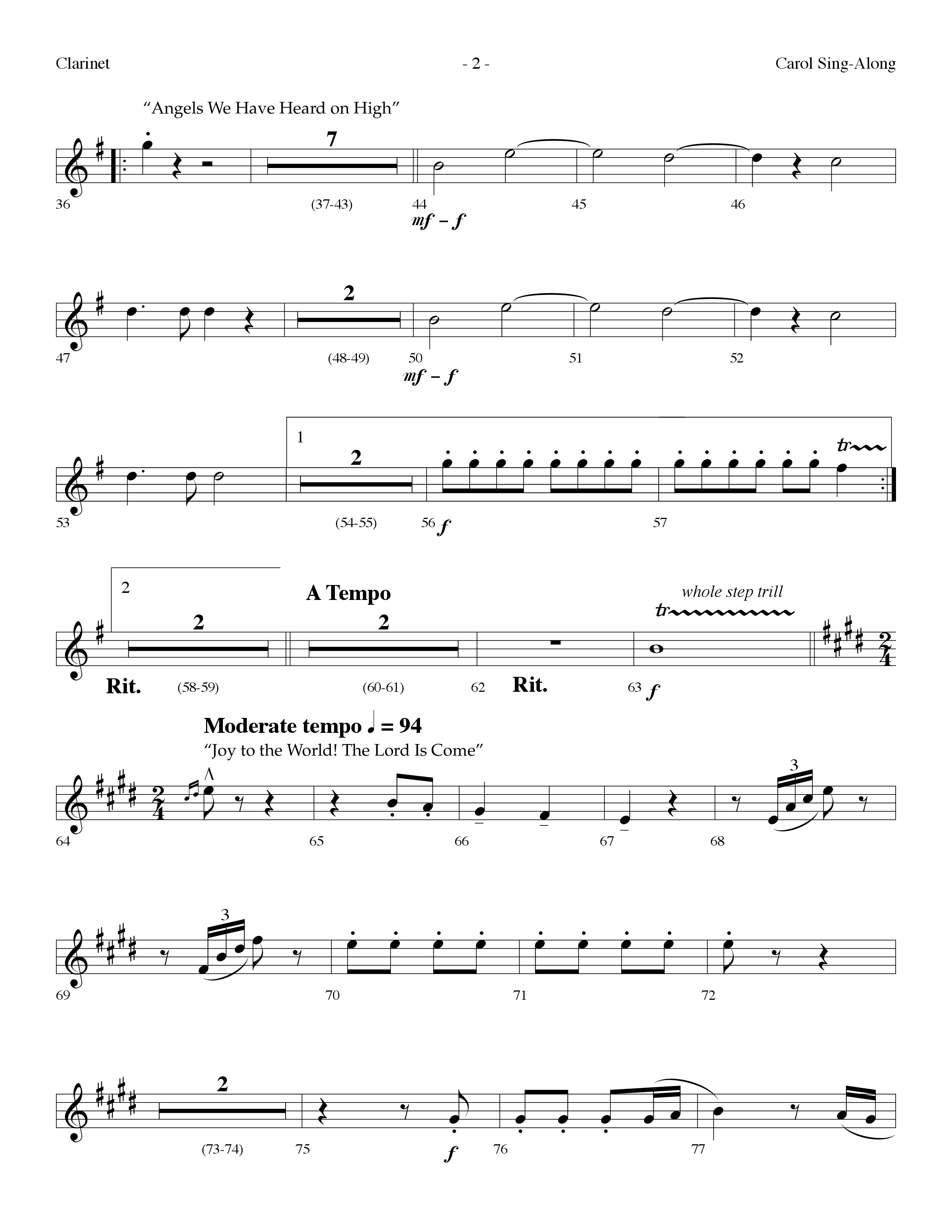 Carol Sing-Along (Choral Anthem SATB) Clarinet (Lifeway Choral / Arr. Dennis Allen)