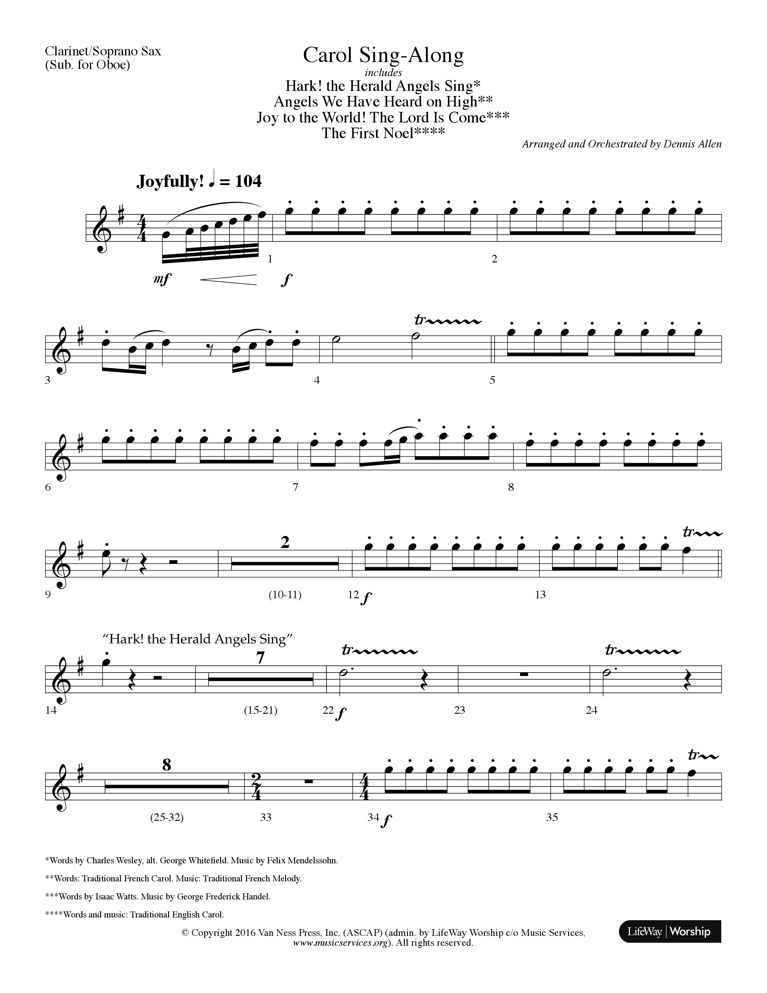 Carol Sing-Along (Choral Anthem SATB) Clarinet/Soprano Sax (Lifeway Choral / Arr. Dennis Allen)