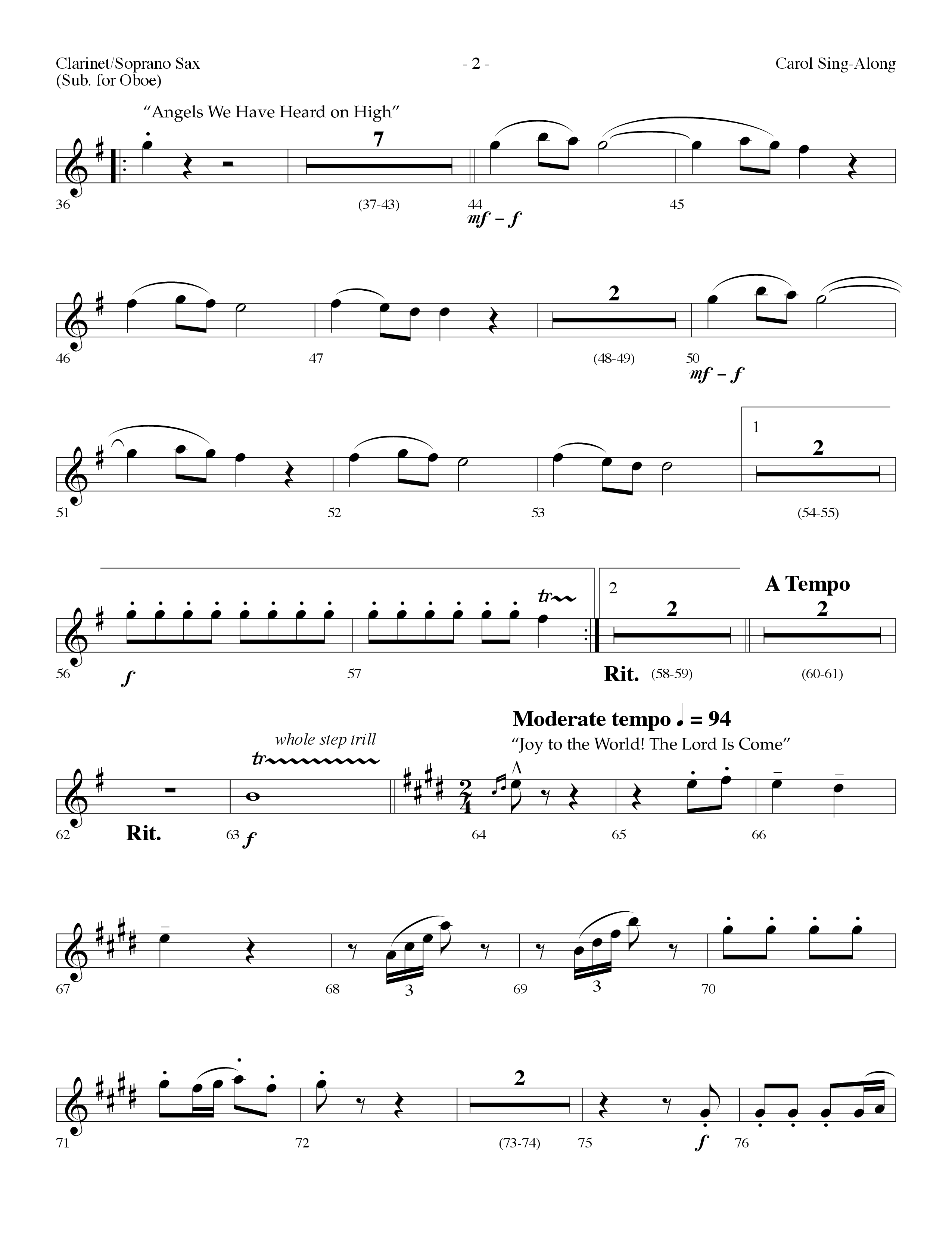 Carol Sing-Along (Choral Anthem SATB) Clarinet/Soprano Sax (Lifeway Choral / Arr. Dennis Allen)