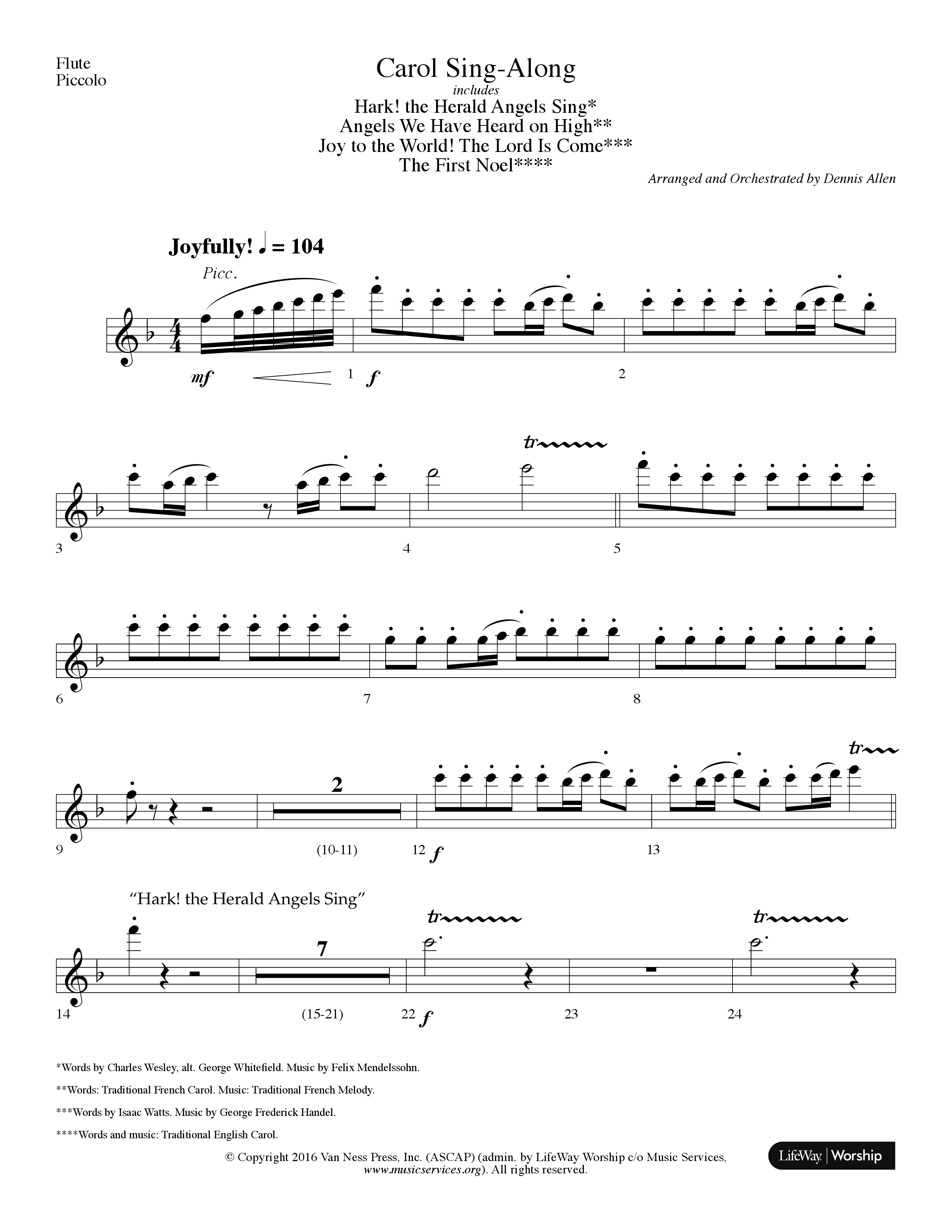Carol Sing-Along (Choral Anthem SATB) Flute/Piccolo (Lifeway Choral / Arr. Dennis Allen)