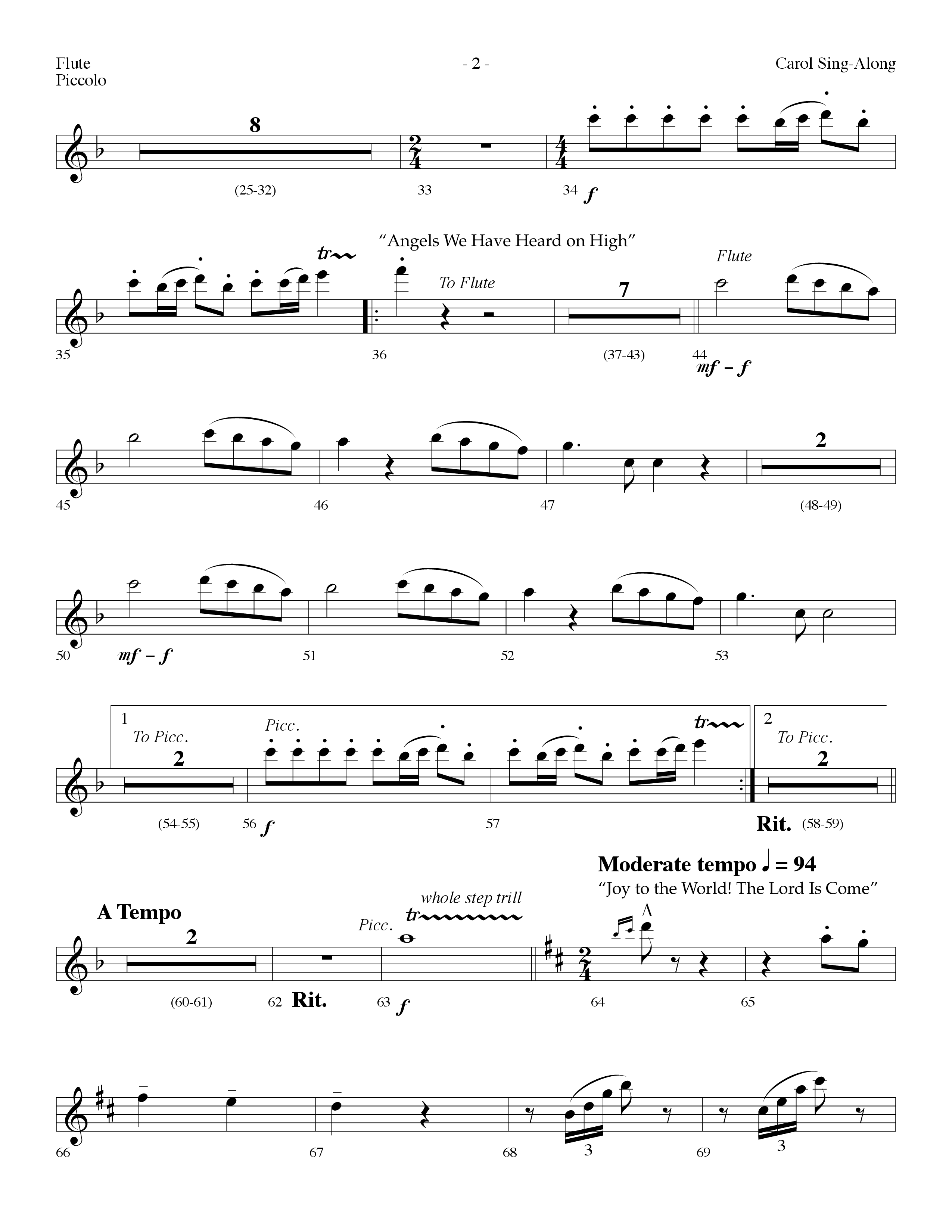 Carol Sing-Along (Choral Anthem SATB) Flute/Piccolo (Lifeway Choral / Arr. Dennis Allen)