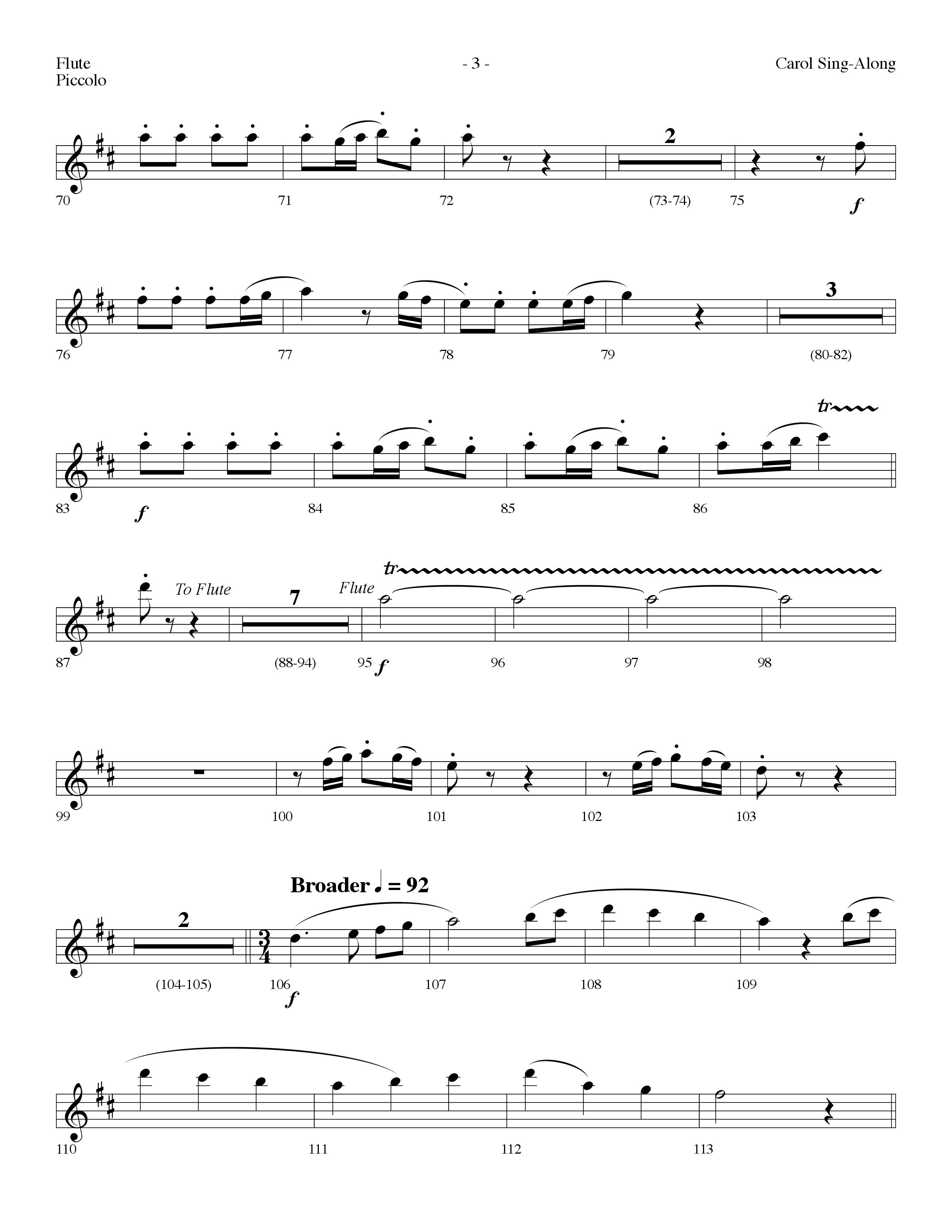 Carol Sing-Along (Choral Anthem SATB) Flute/Piccolo (Lifeway Choral / Arr. Dennis Allen)