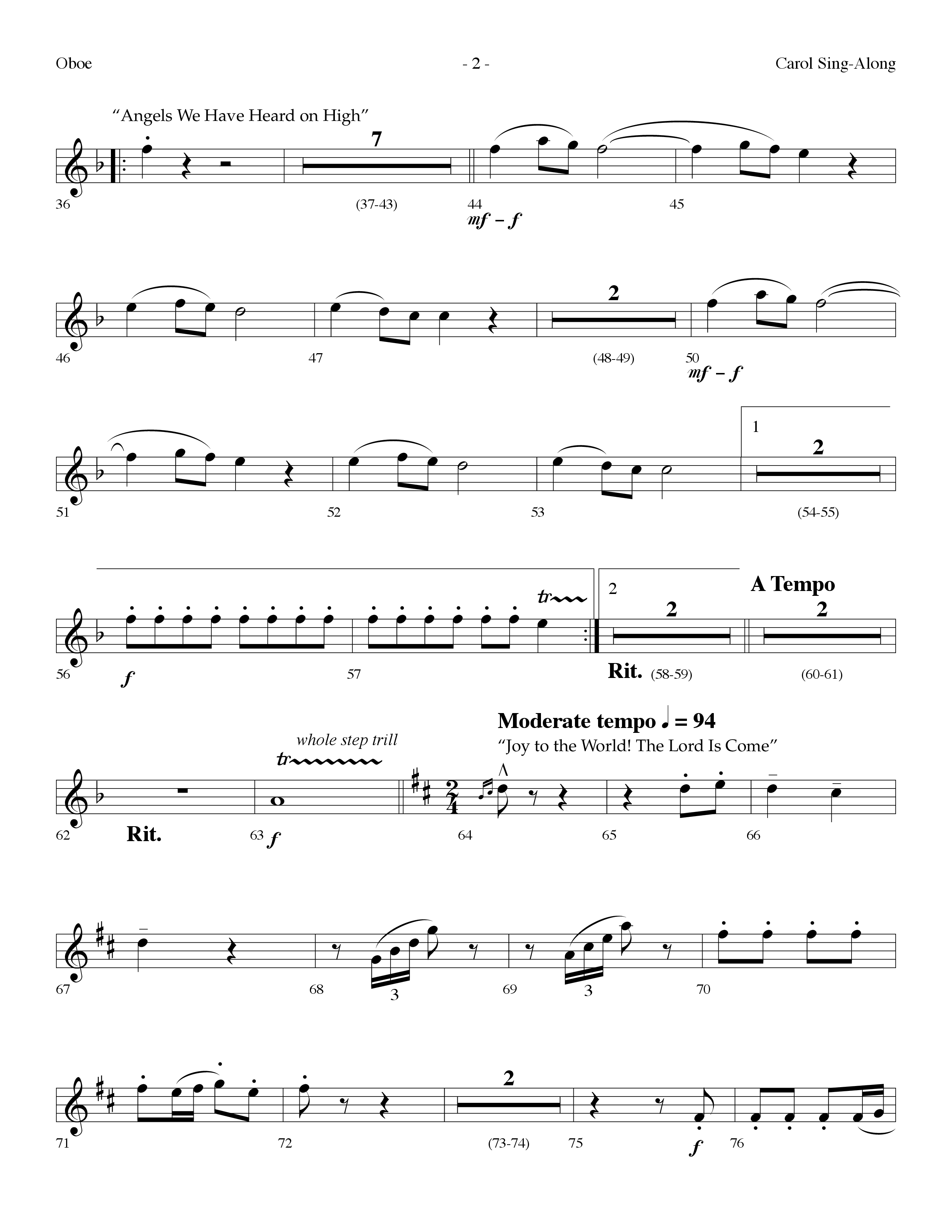 Carol Sing-Along (Choral Anthem SATB) Oboe (Lifeway Choral / Arr. Dennis Allen)