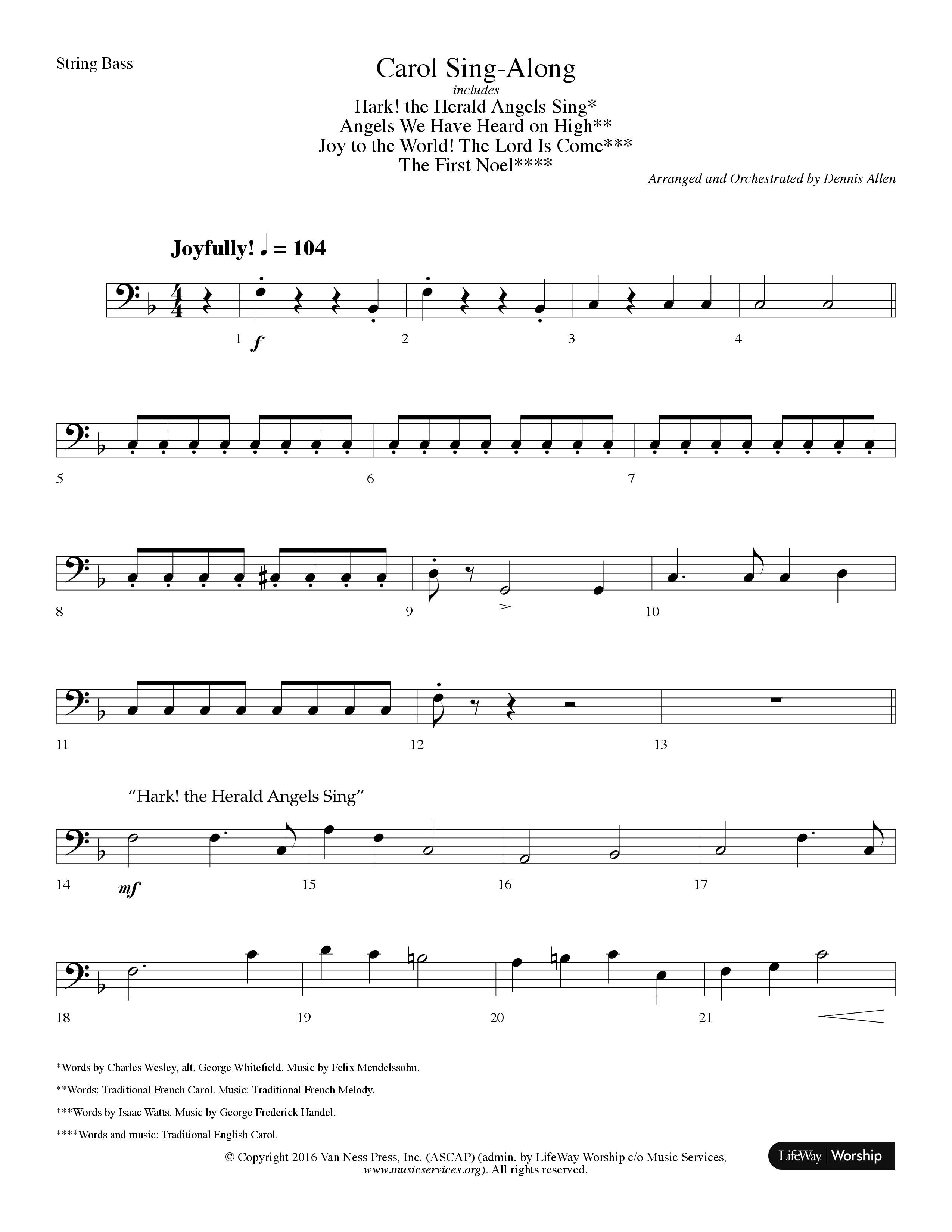 Carol Sing-Along (Choral Anthem SATB) String Bass (Lifeway Choral / Arr. Dennis Allen)