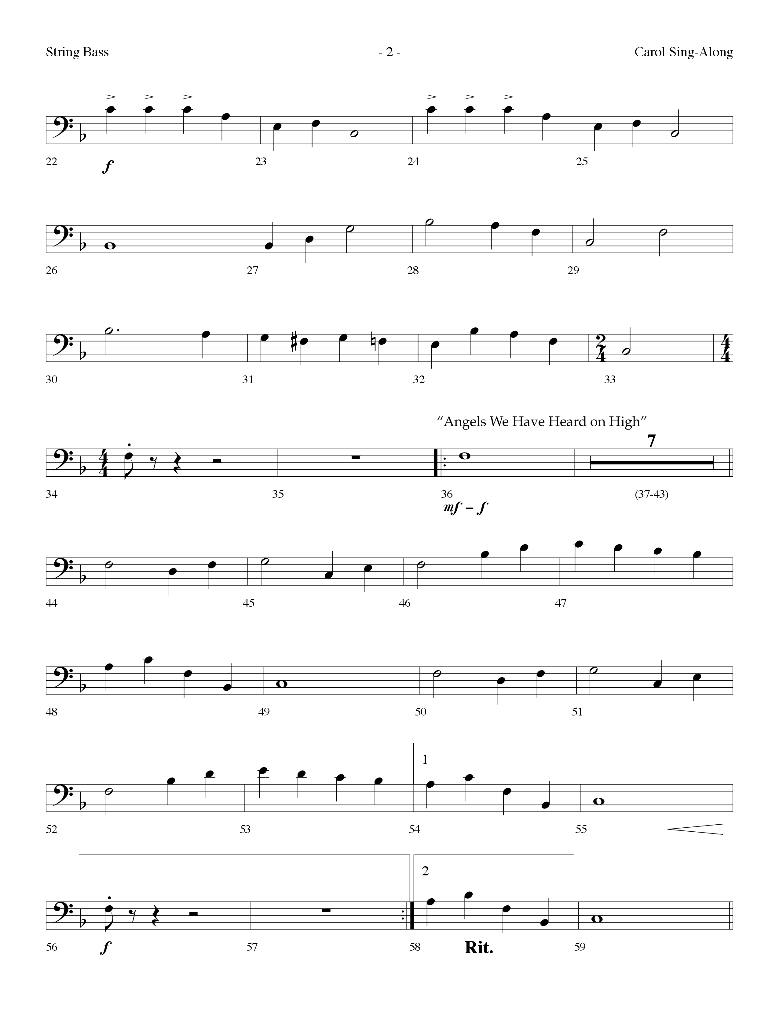Carol Sing-Along (Choral Anthem SATB) String Bass (Lifeway Choral / Arr. Dennis Allen)
