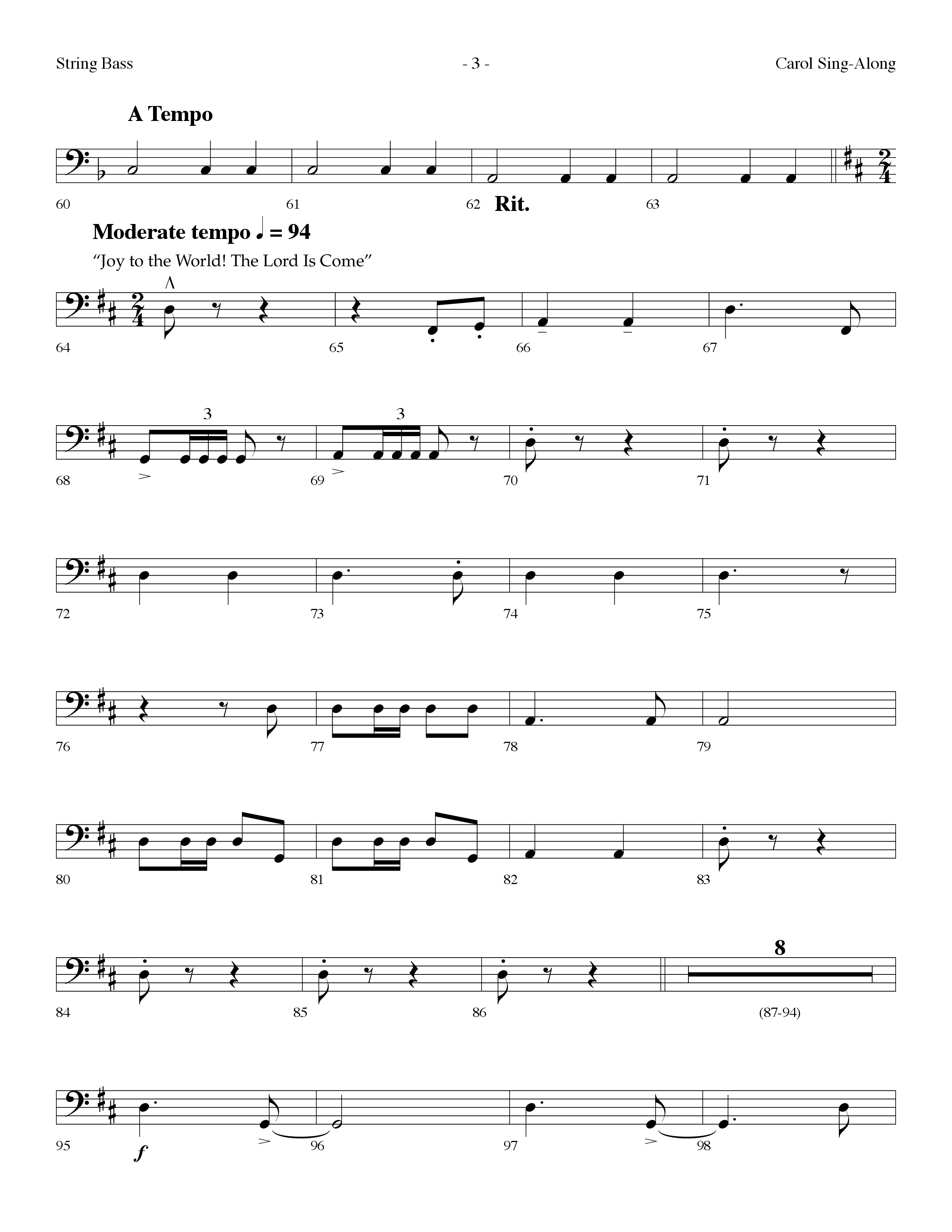 Carol Sing-Along (Choral Anthem SATB) String Bass (Lifeway Choral / Arr. Dennis Allen)