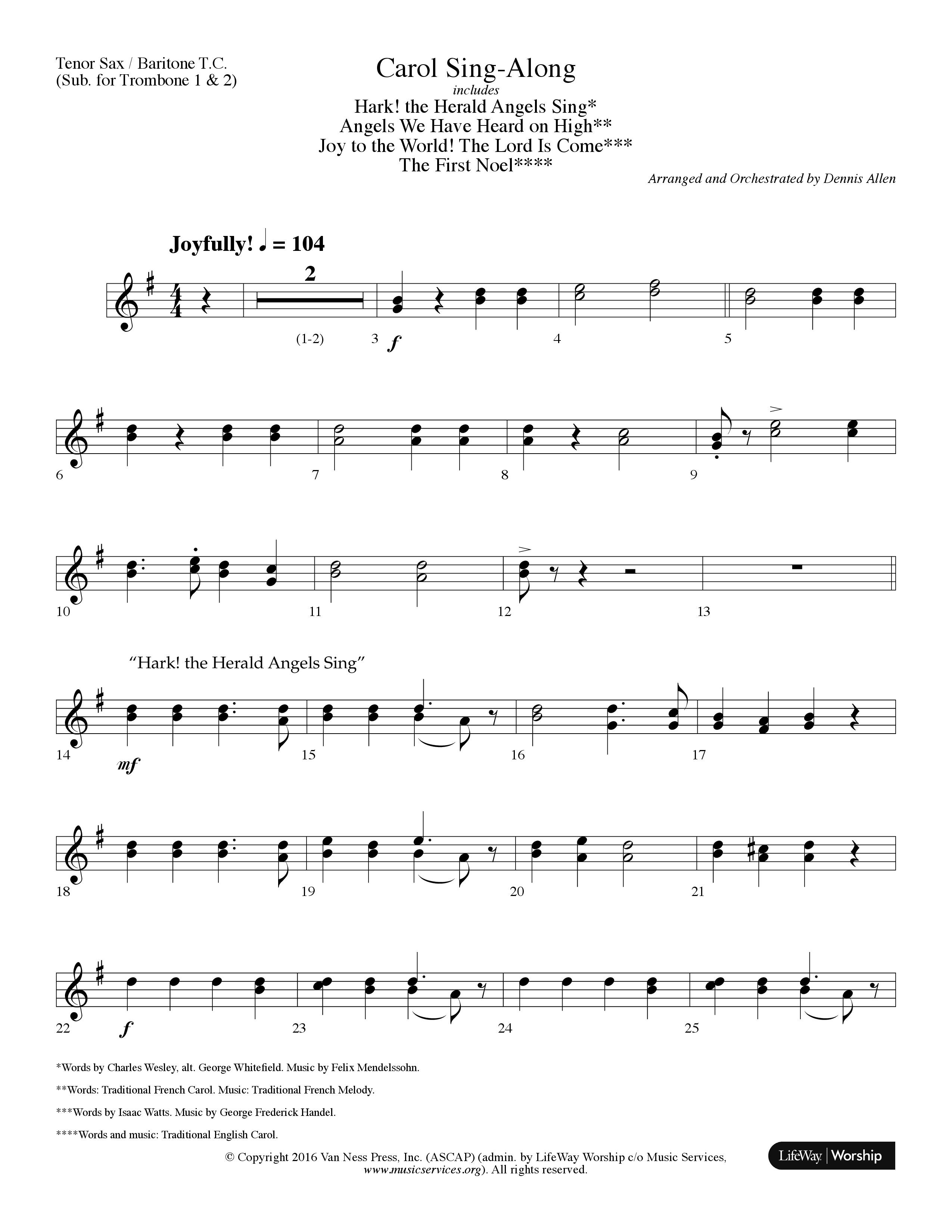 Carol Sing-Along (Choral Anthem SATB) Tenor Sax/Baritone T.C. (Lifeway Choral / Arr. Dennis Allen)