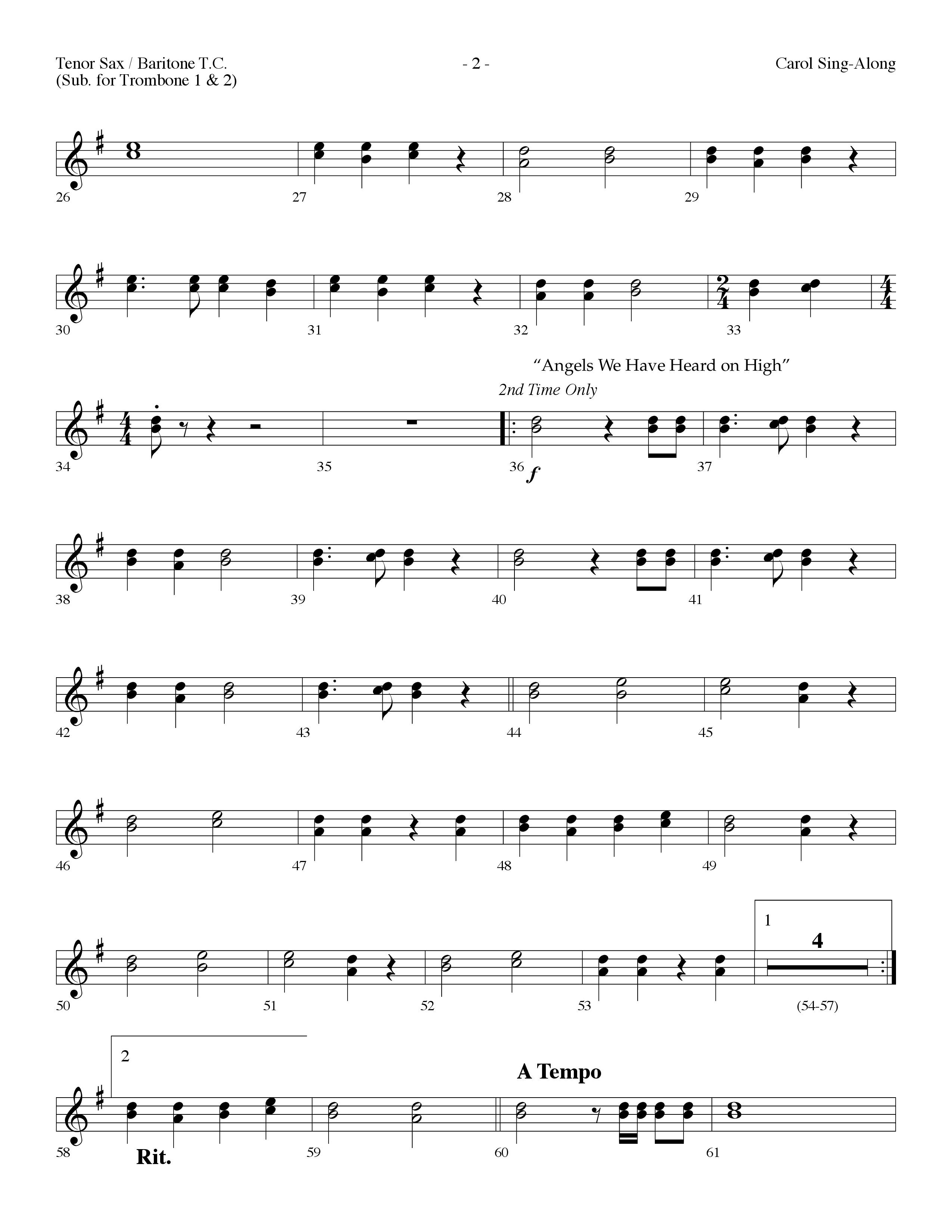 Carol Sing-Along (Choral Anthem SATB) Tenor Sax/Baritone T.C. (Lifeway Choral / Arr. Dennis Allen)