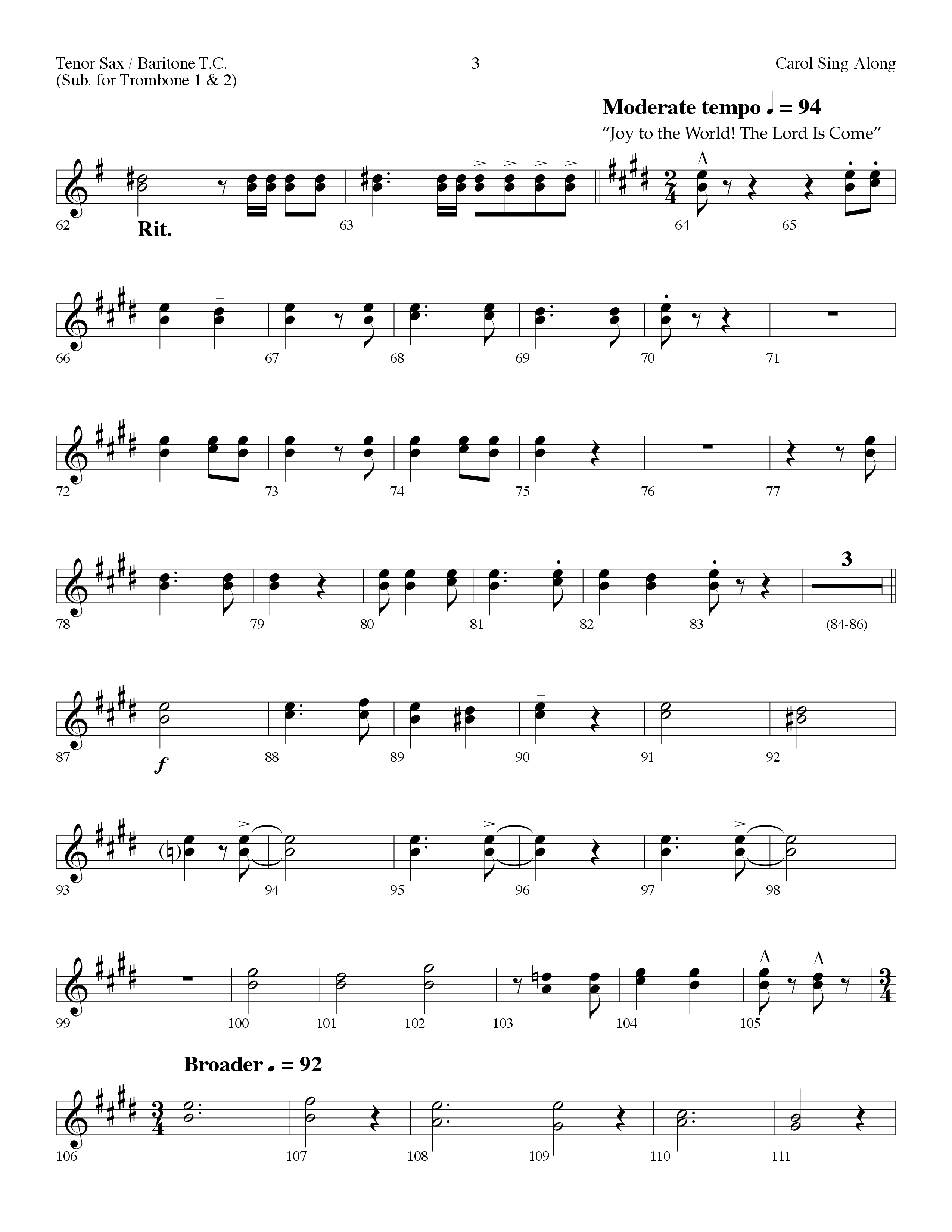 Carol Sing-Along (Choral Anthem SATB) Tenor Sax/Baritone T.C. (Lifeway Choral / Arr. Dennis Allen)