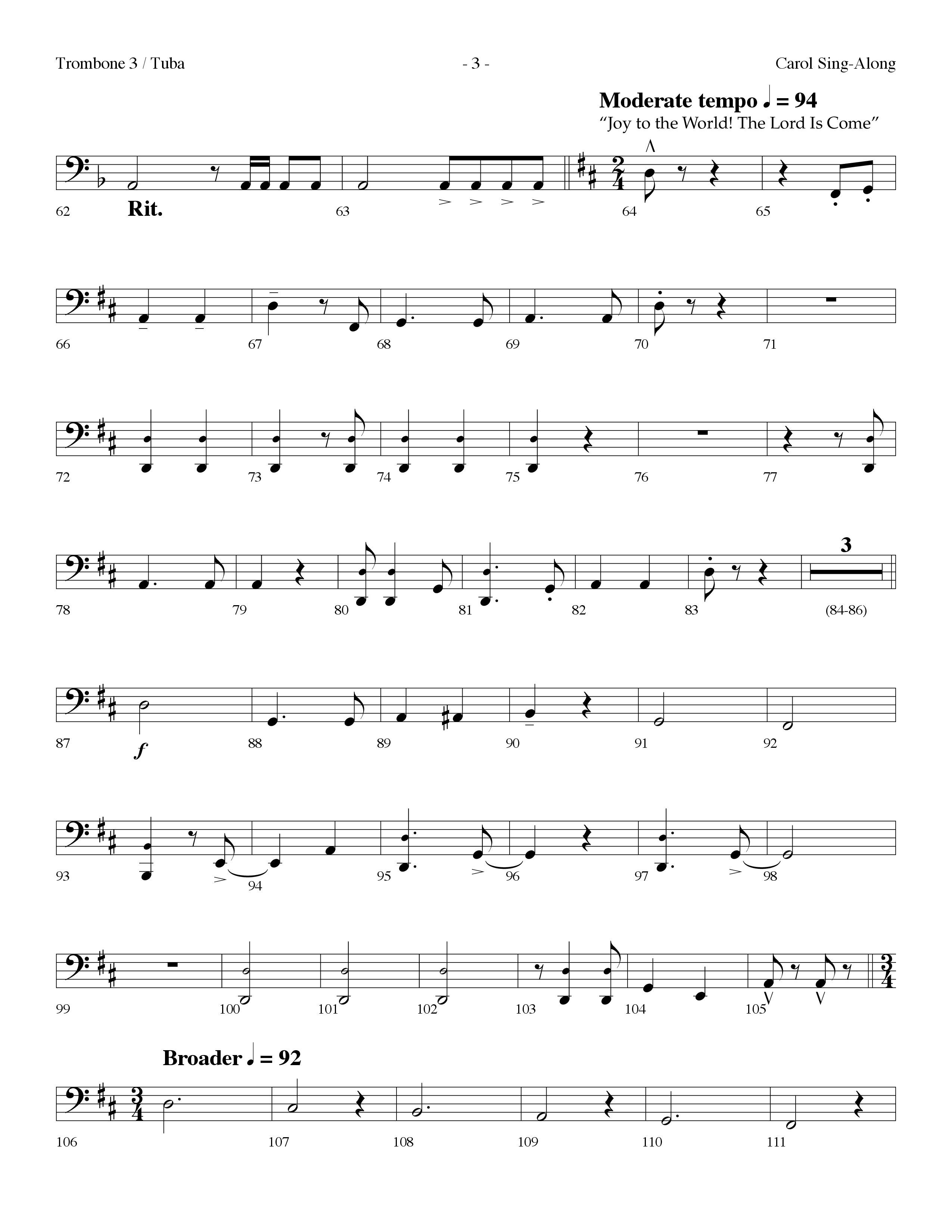Carol Sing-Along (Choral Anthem SATB) Trombone 3/Tuba (Lifeway Choral / Arr. Dennis Allen)