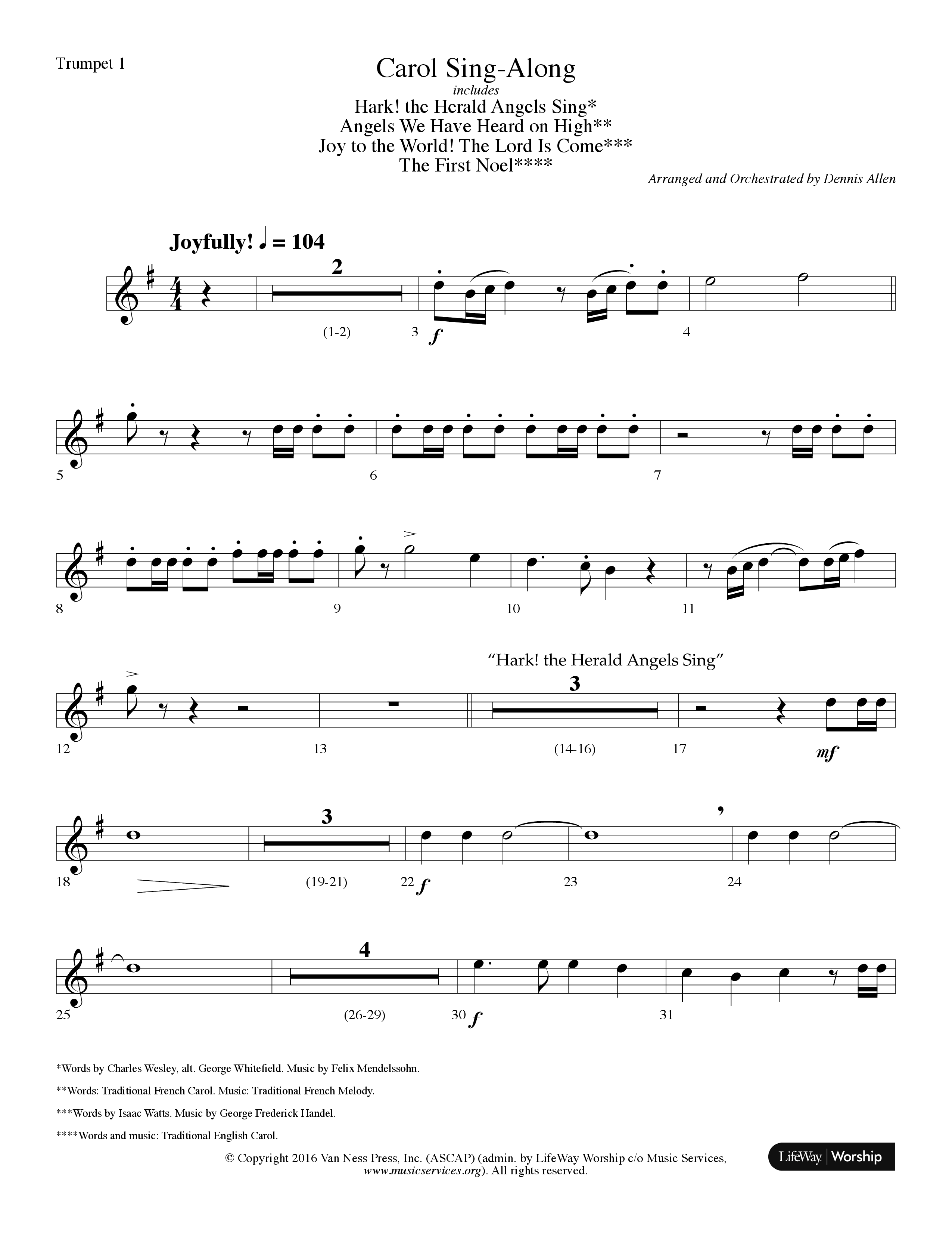 Carol Sing-Along (Choral Anthem SATB) Trumpet 1 (Lifeway Choral / Arr. Dennis Allen)