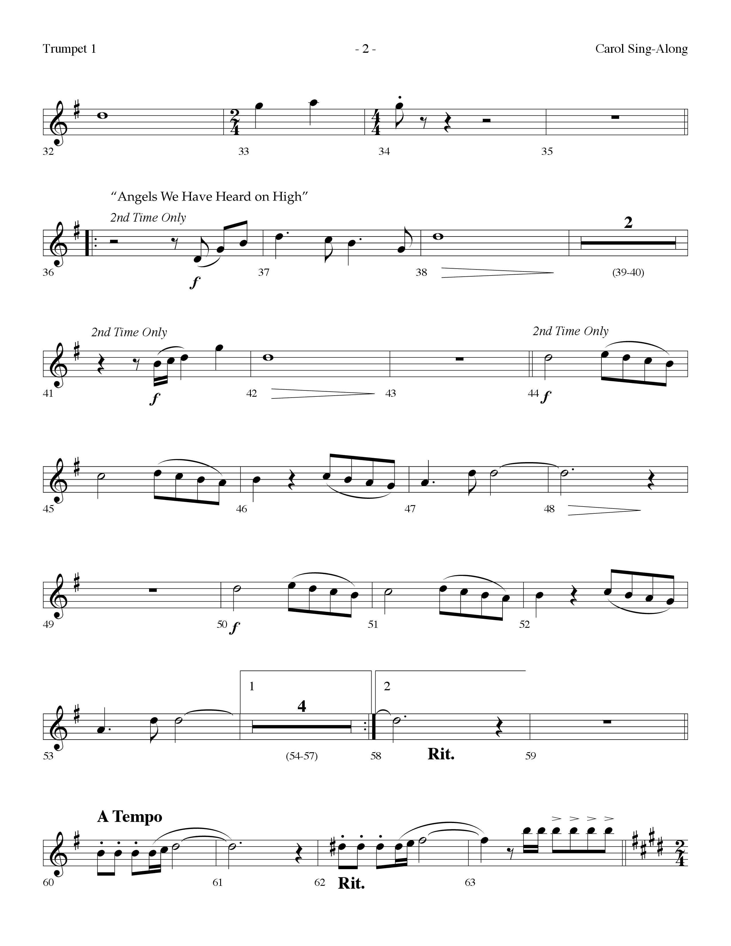 Carol Sing-Along (Choral Anthem SATB) Trumpet 1 (Lifeway Choral / Arr. Dennis Allen)