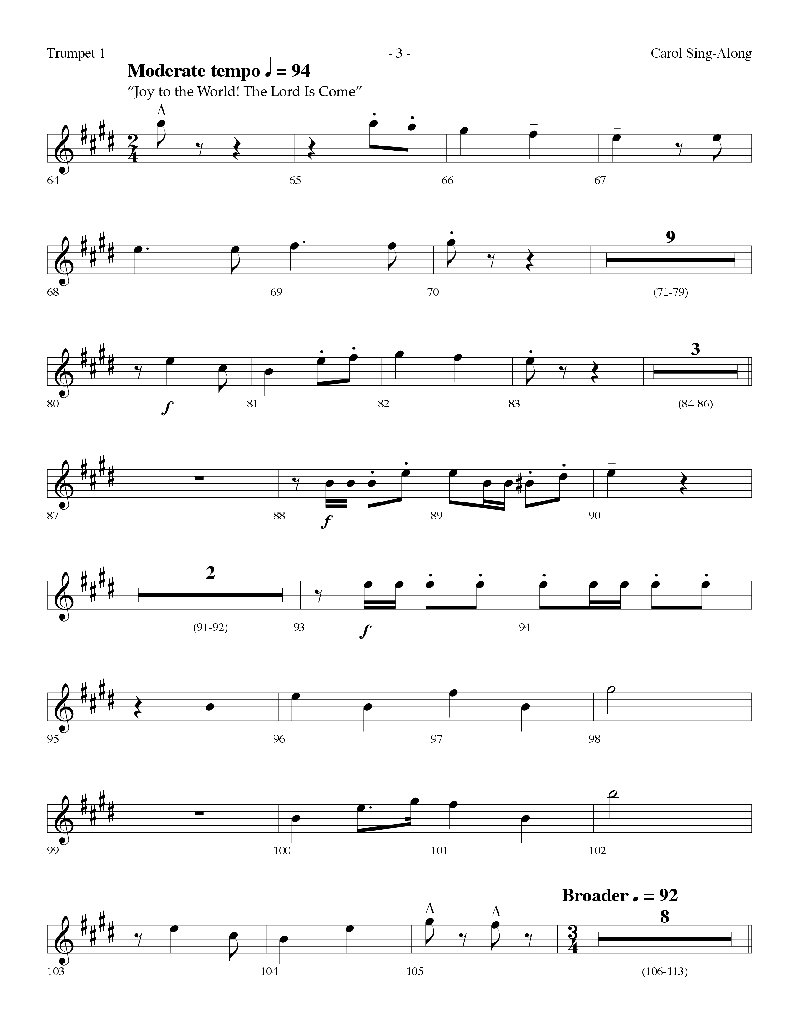 Carol Sing-Along (Choral Anthem SATB) Trumpet 1 (Lifeway Choral / Arr. Dennis Allen)