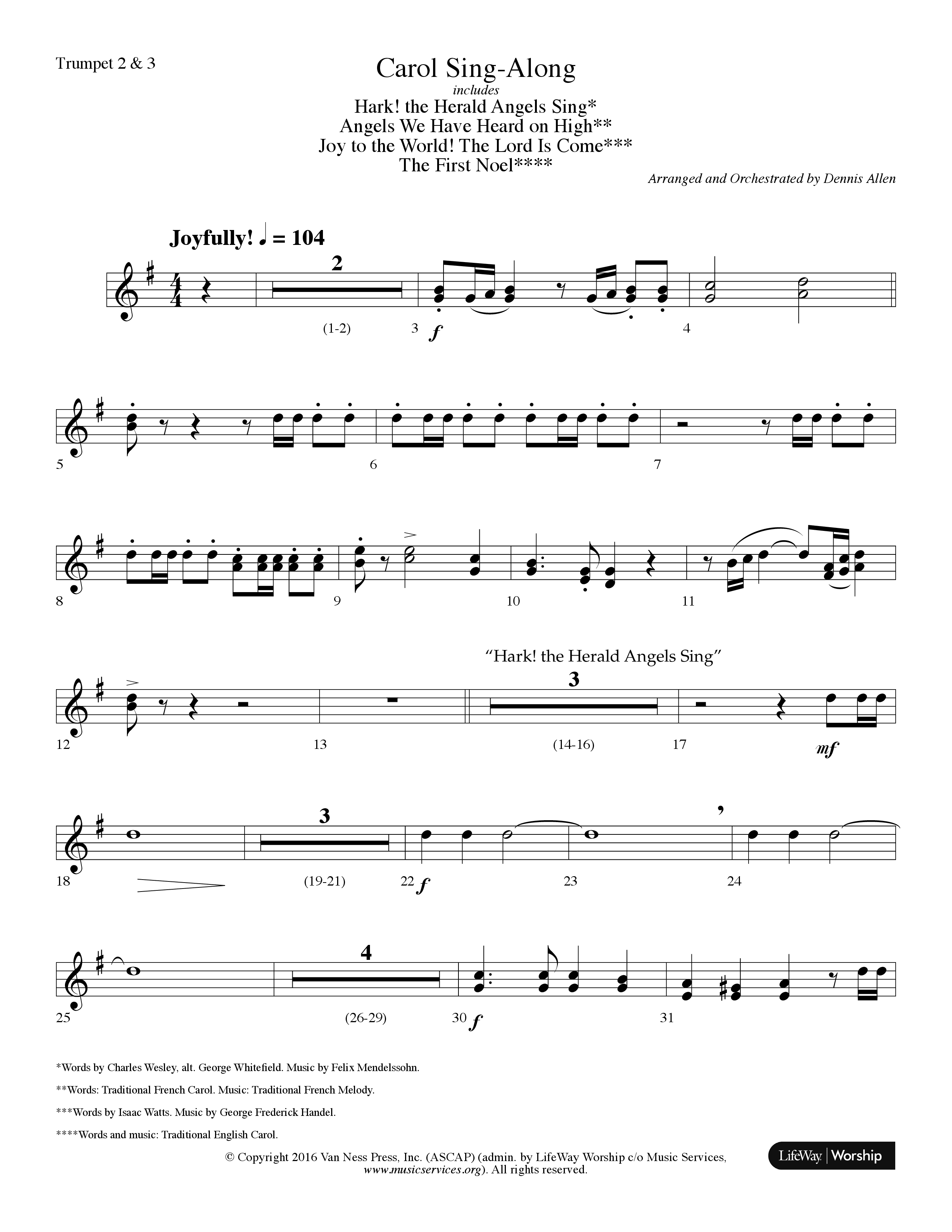 Carol Sing-Along (Choral Anthem SATB) Trumpet 2/3 (Lifeway Choral / Arr. Dennis Allen)