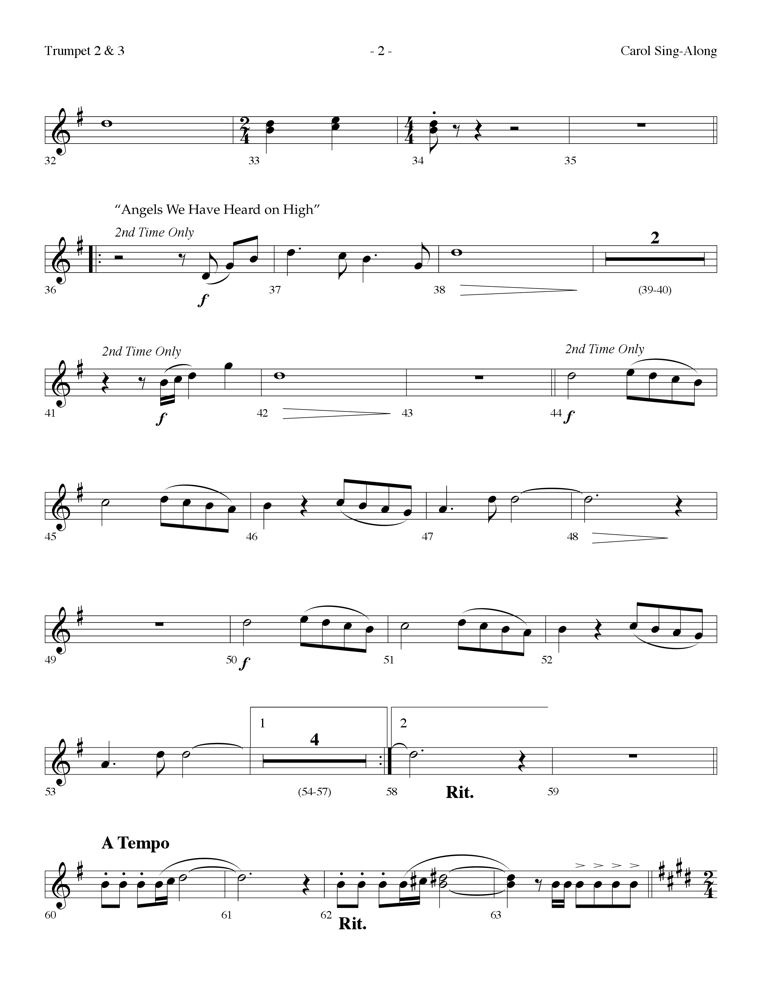 Carol Sing-Along (Choral Anthem SATB) Trumpet 2/3 (Lifeway Choral / Arr. Dennis Allen)