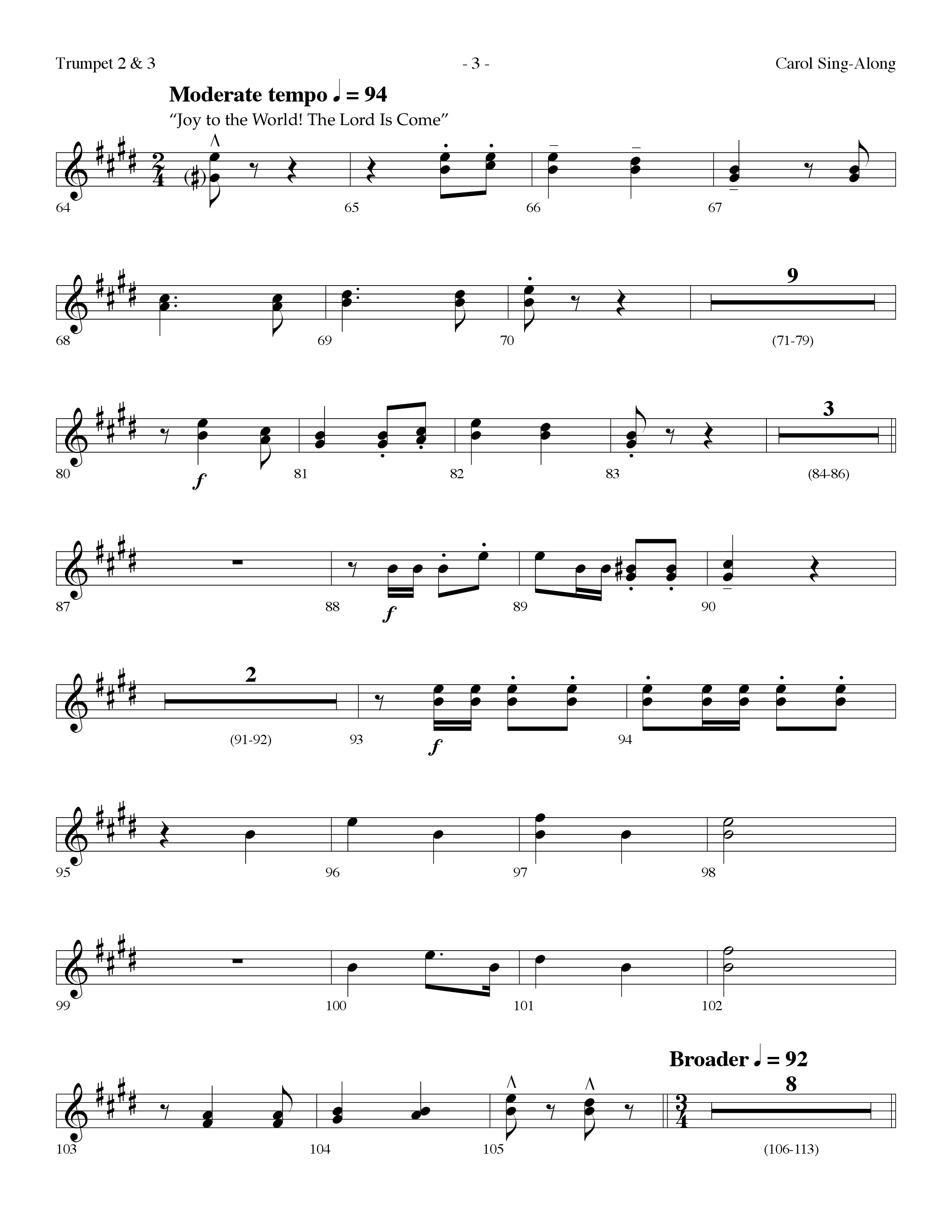Carol Sing-Along (Choral Anthem SATB) Trumpet 2/3 (Lifeway Choral / Arr. Dennis Allen)