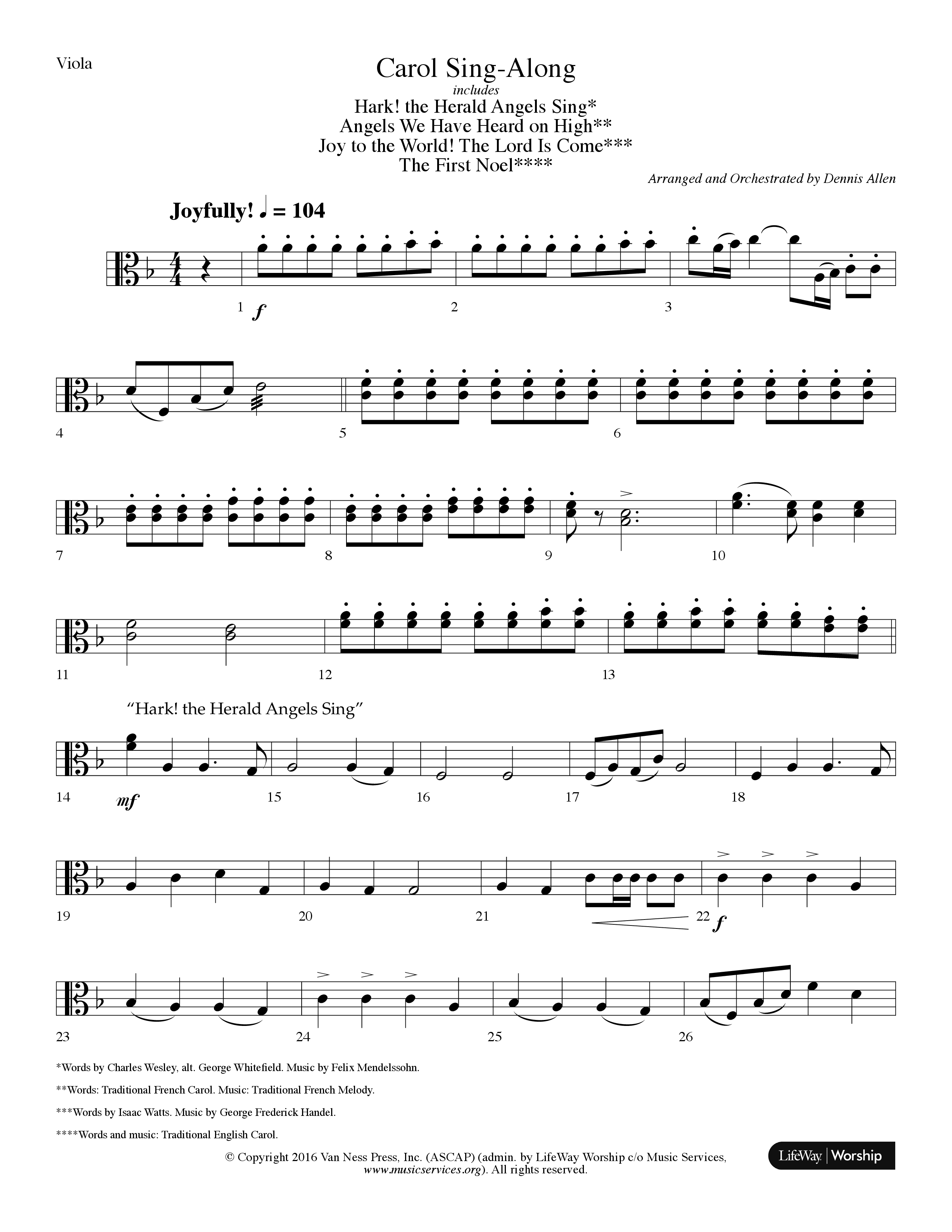 Carol Sing-Along (Choral Anthem SATB) Viola (Lifeway Choral / Arr. Dennis Allen)