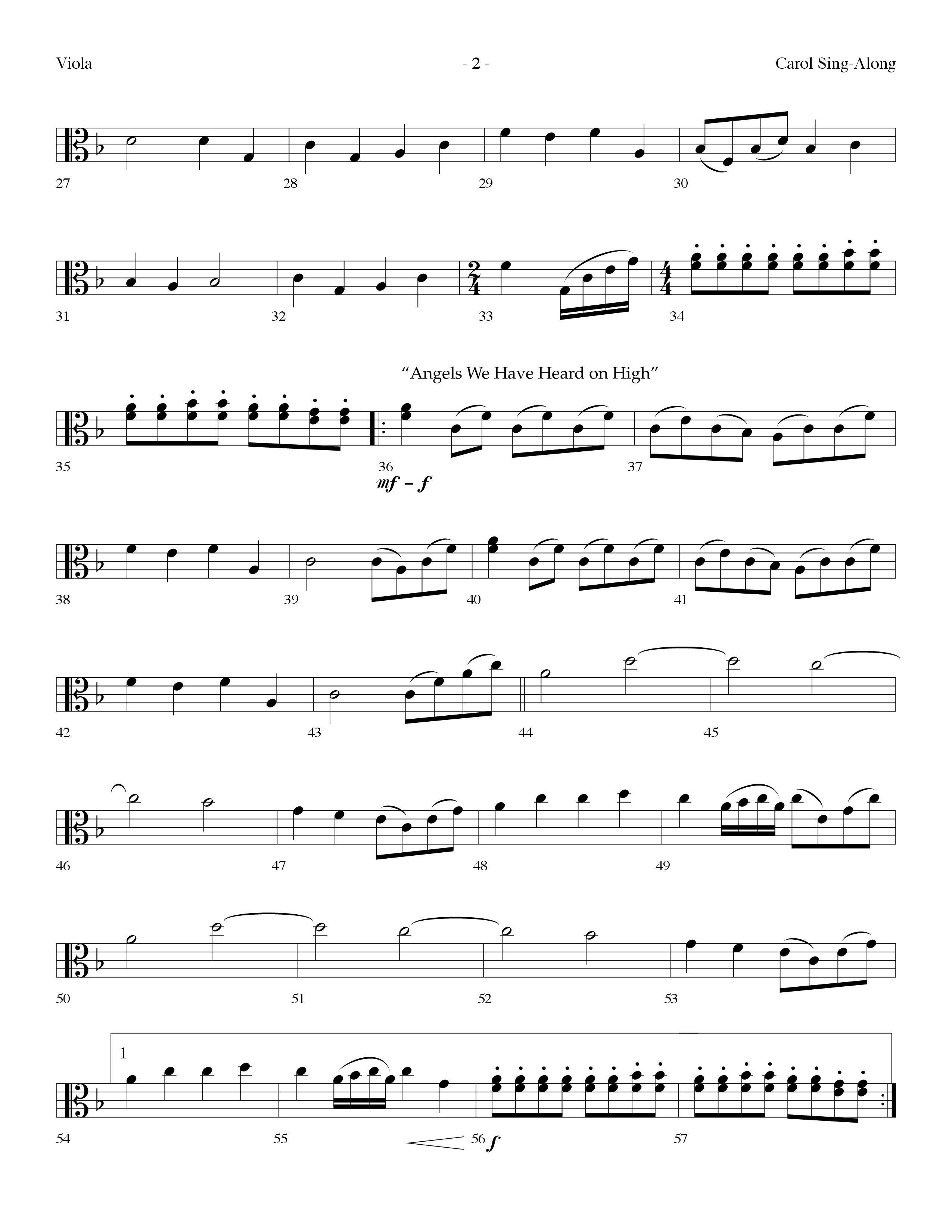 Carol Sing-Along (Choral Anthem SATB) Viola (Lifeway Choral / Arr. Dennis Allen)
