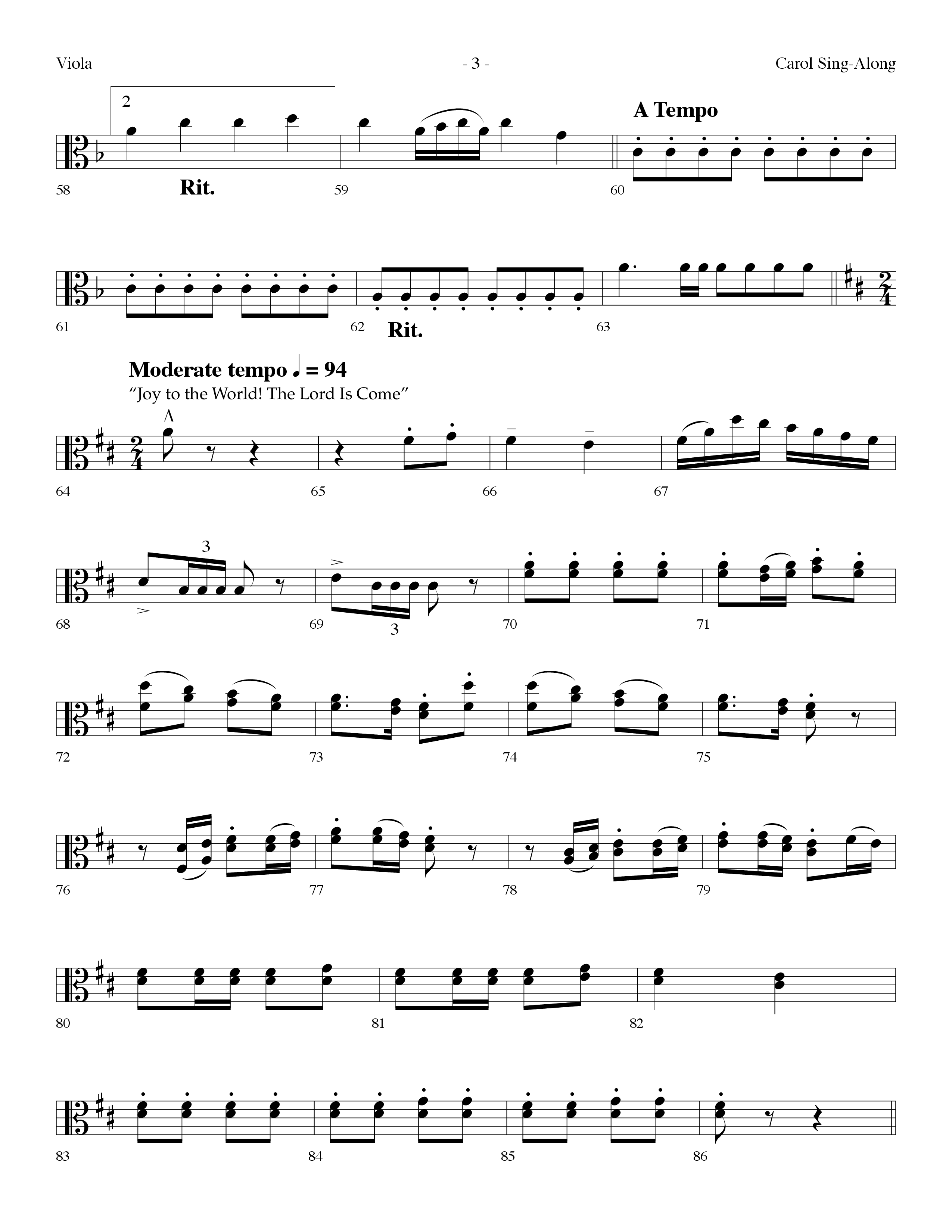 Carol Sing-Along (Choral Anthem SATB) Viola (Lifeway Choral / Arr. Dennis Allen)