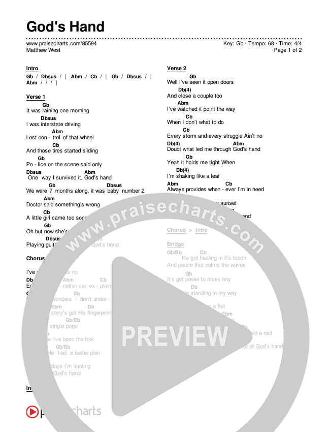 God's Hand Chords & Lyrics (Matthew West)