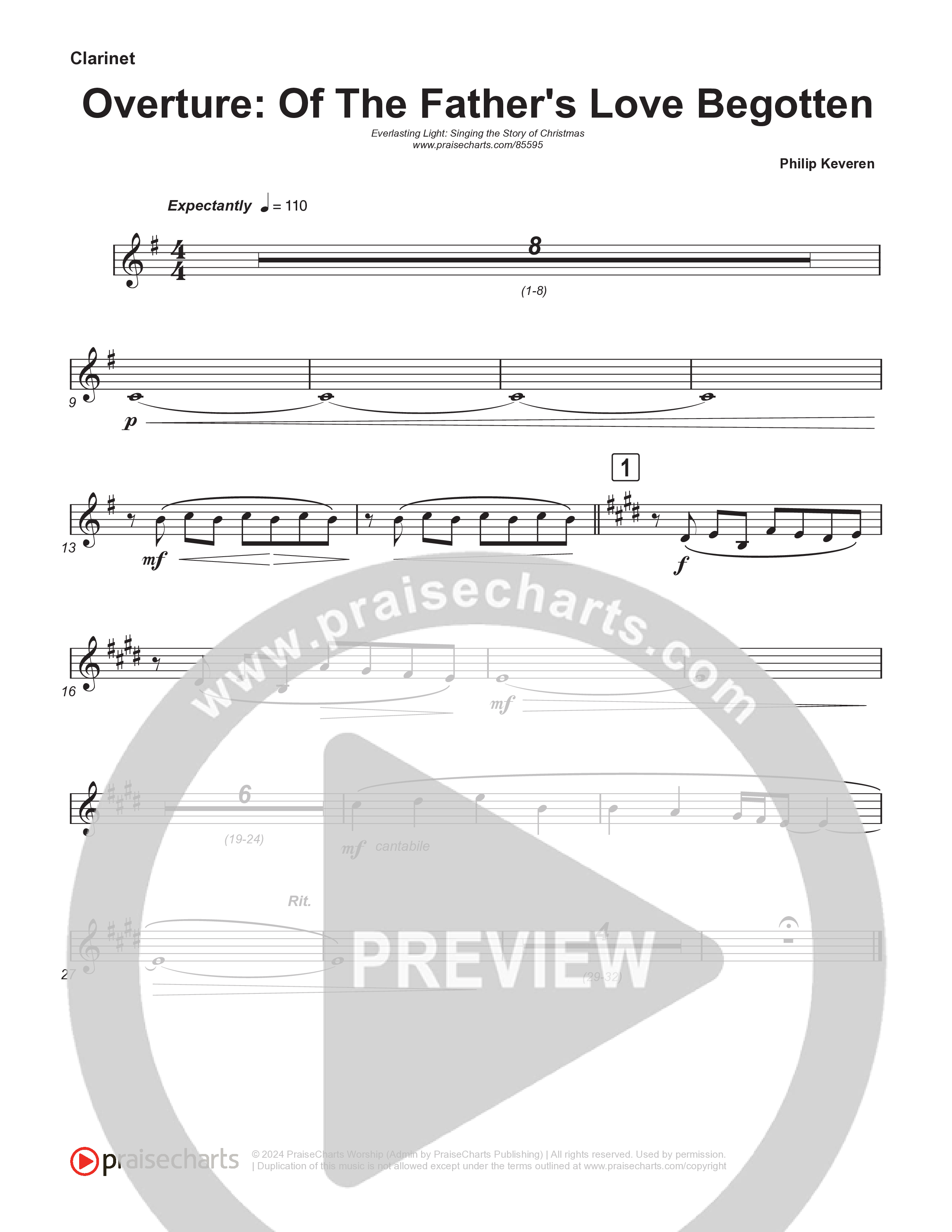 Overture: Of The Father's Love Begotten (Instrumental) Clarinet 1,2 (Arr. Philip Keveren / Museum Of The Bible)