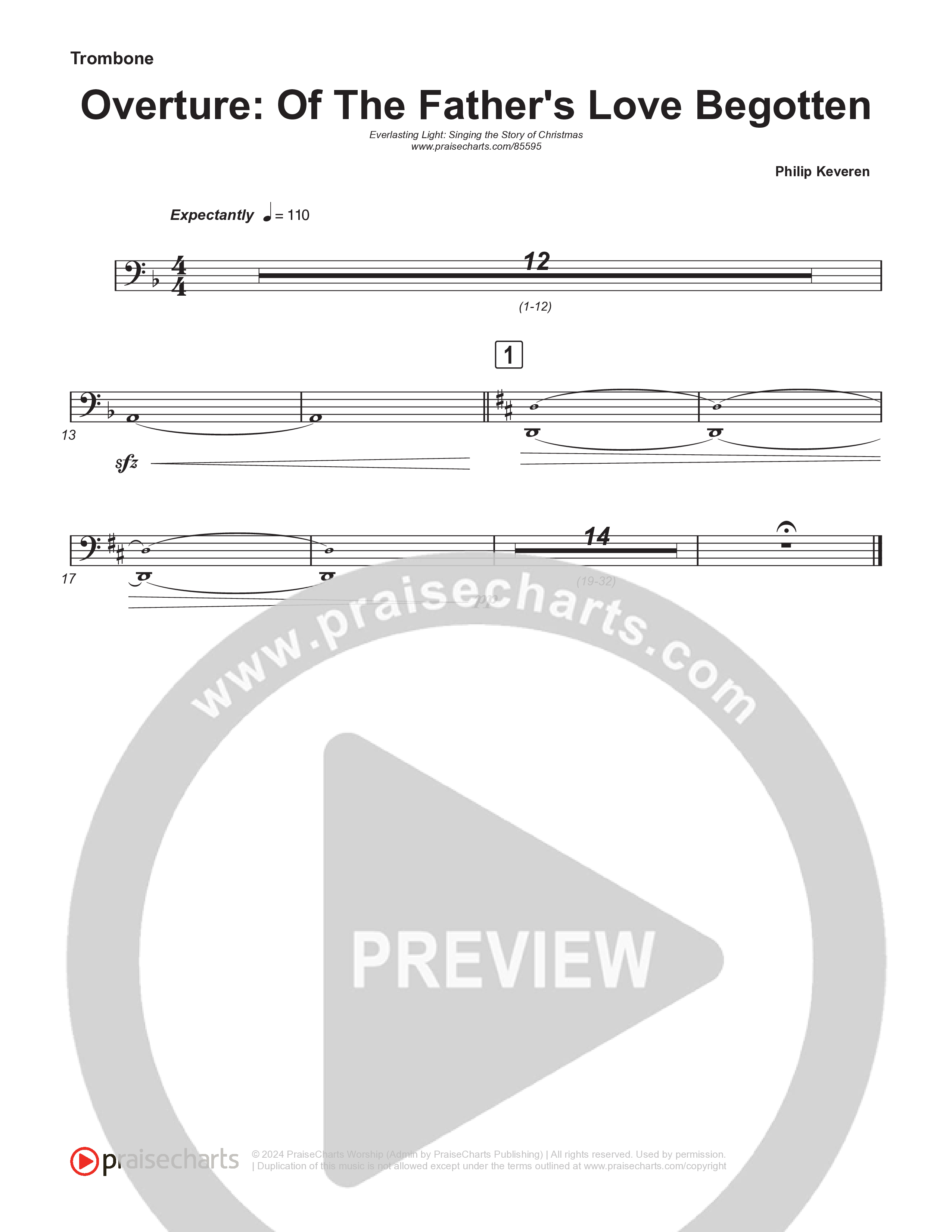 Overture: Of The Father's Love Begotten (Instrumental) Trombone 1,2 (Arr. Philip Keveren / Museum Of The Bible)