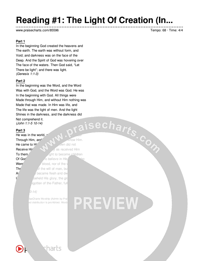 Reading #1: The Light Of Creation (Instrumental) Reading (Museum Of The Bible / Arr. Philip Keveren)