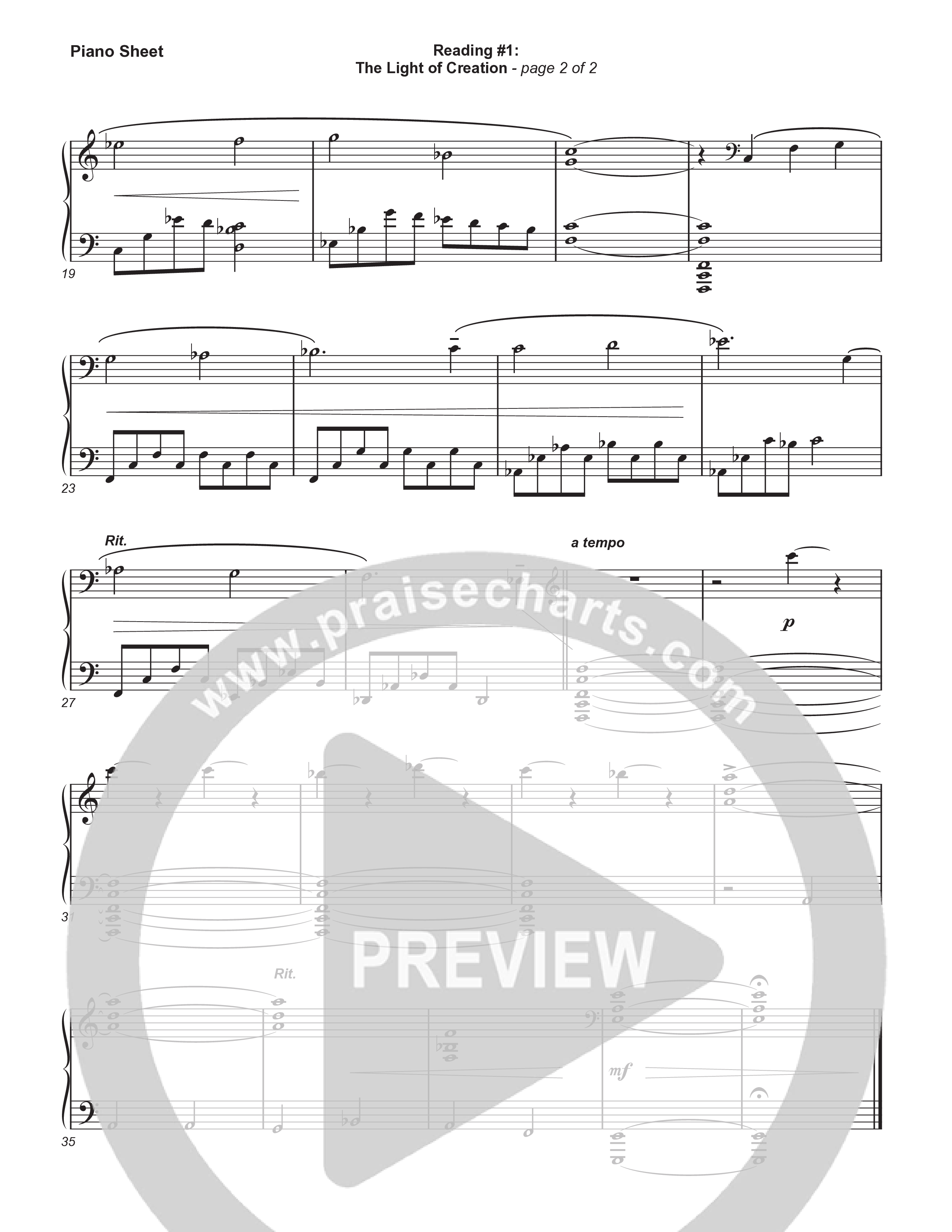 Reading #1: The Light Of Creation (Instrumental) Piano Sheet (Museum Of The Bible / Arr. Philip Keveren)