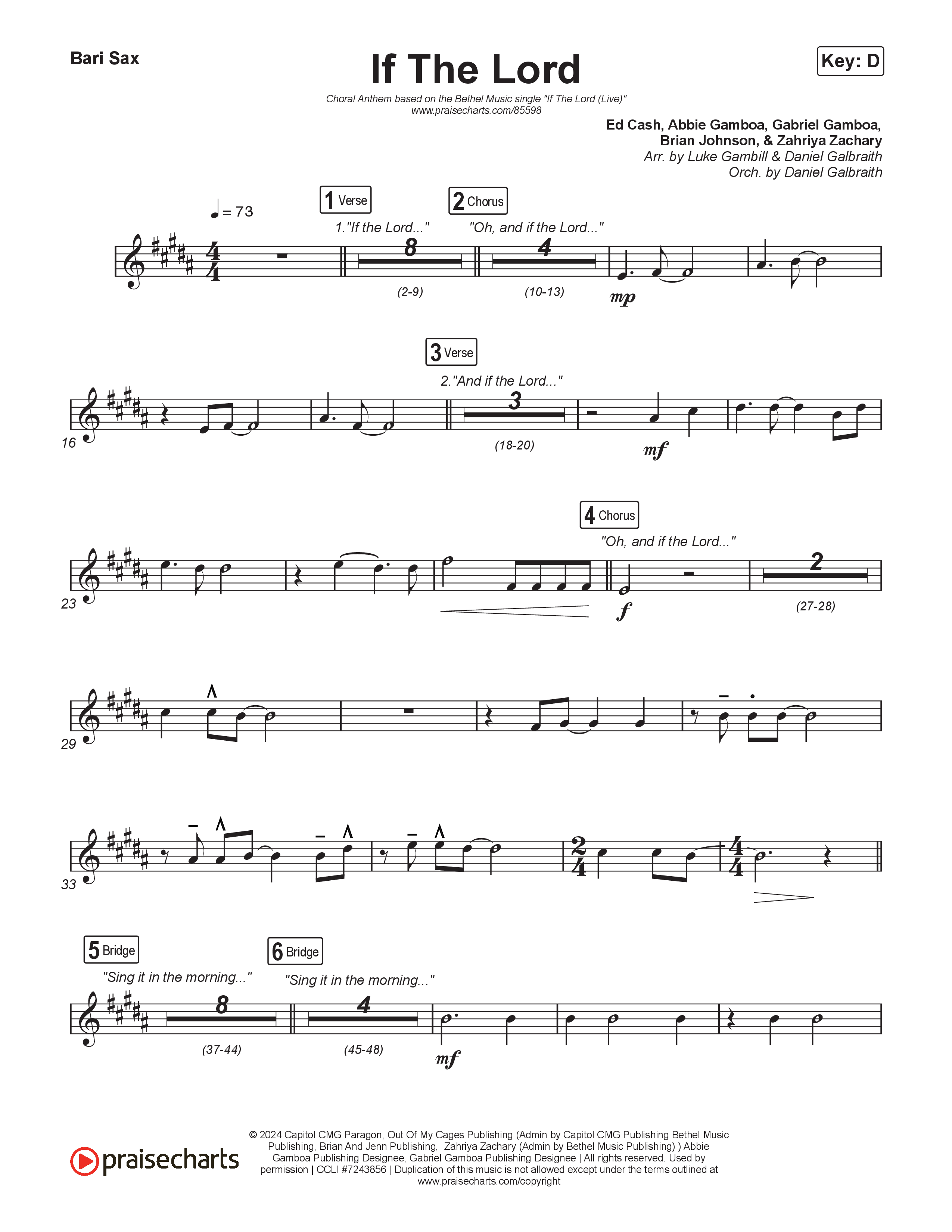 If The Lord (Choral Anthem SATB) Bari Sax (Bethel Music / Zahriya Zachary / Arr. Luke Gambill)