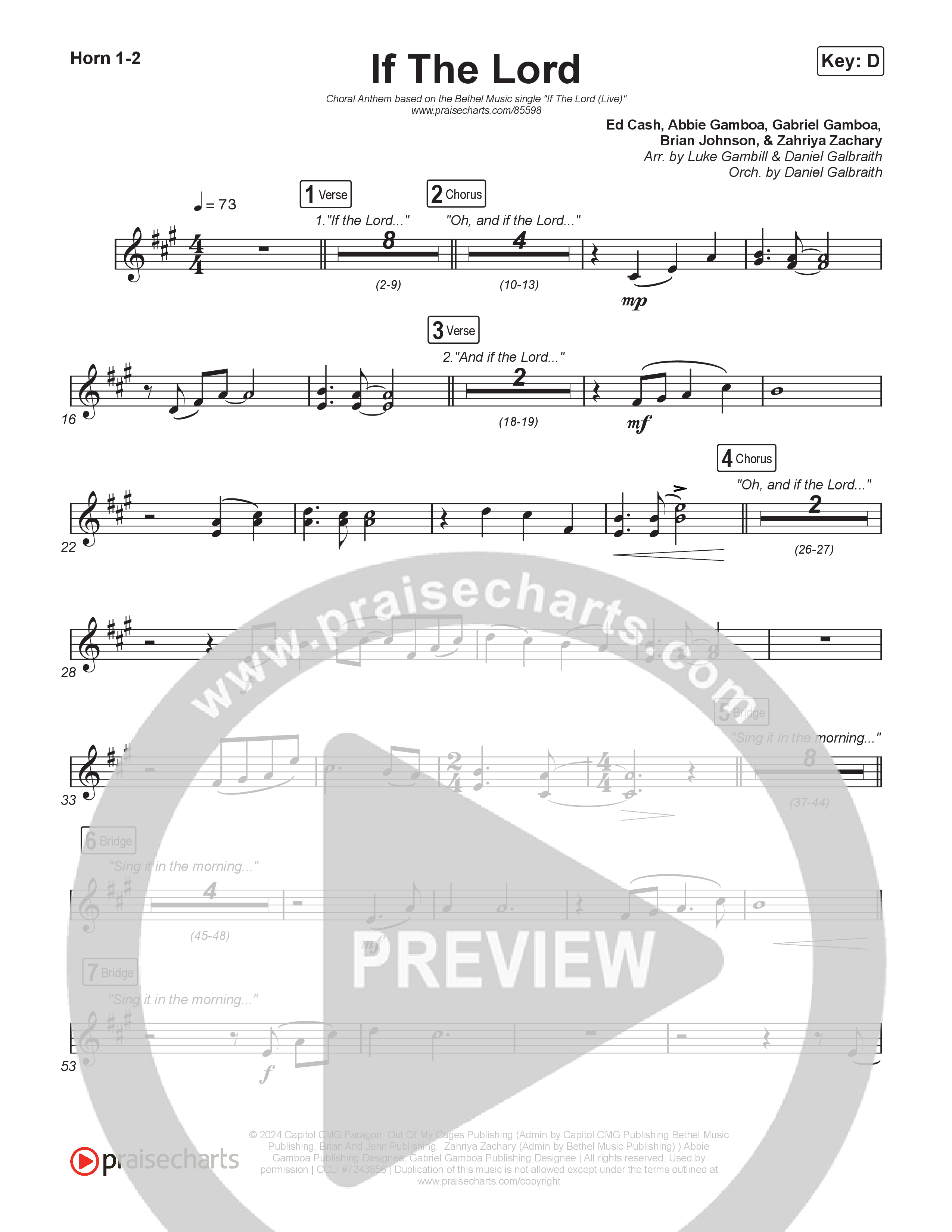 If The Lord (Choral Anthem SATB) French Horn 1,2 (Bethel Music / Zahriya Zachary / Arr. Luke Gambill)