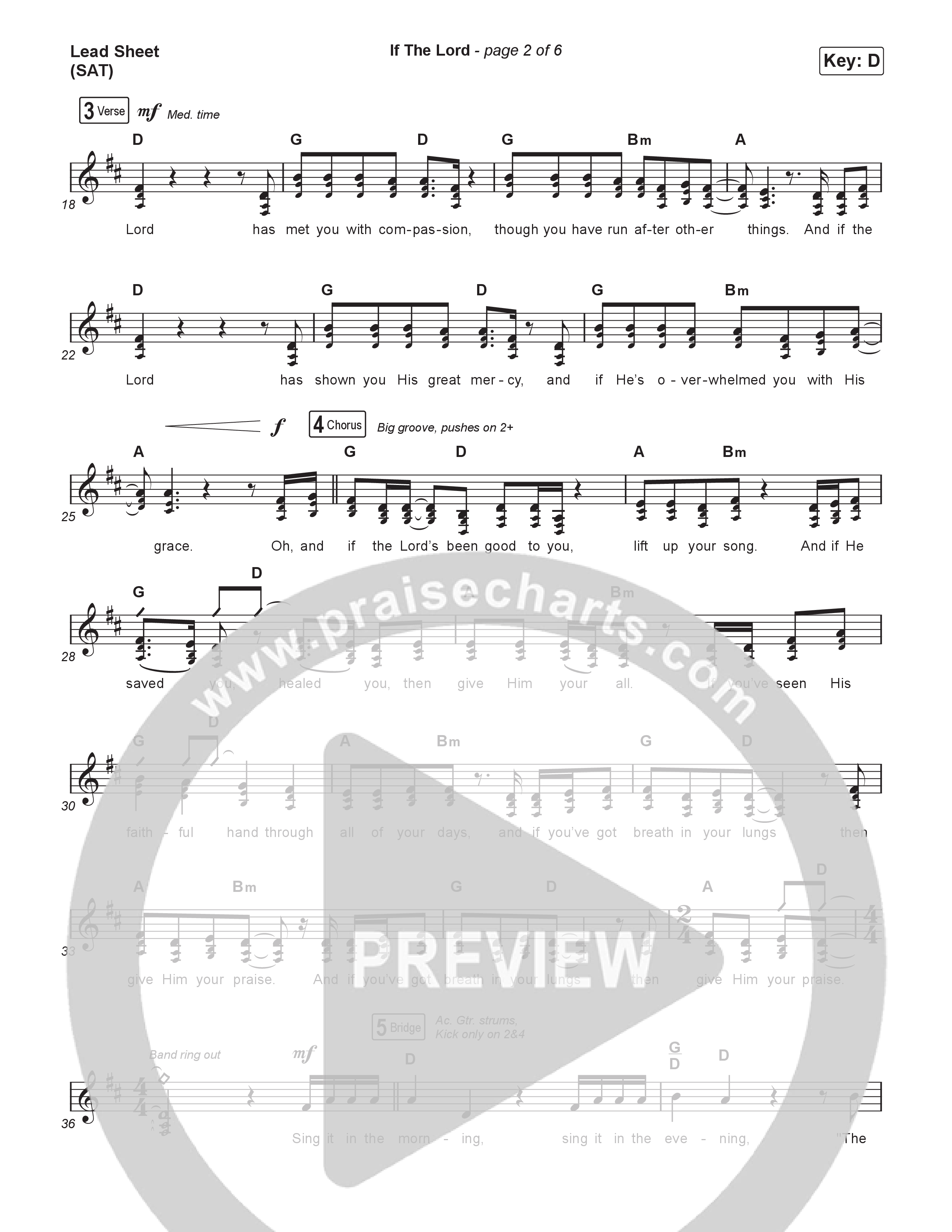 If The Lord (Choral Anthem SATB) Lead Sheet (SAT) (Bethel Music / Zahriya Zachary / Arr. Luke Gambill)