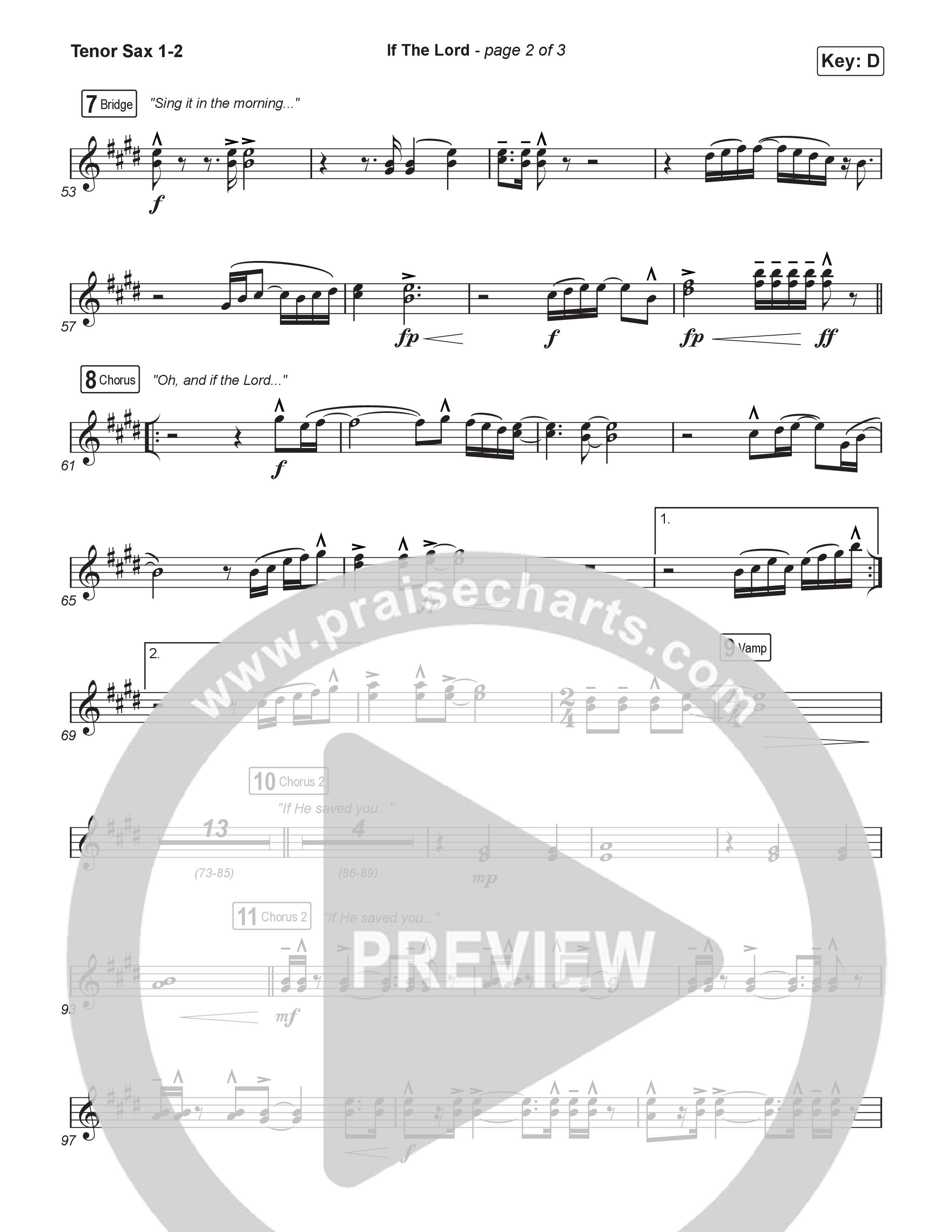 If The Lord (Choral Anthem SATB) Tenor Sax 1,2 (Bethel Music / Zahriya Zachary / Arr. Luke Gambill)