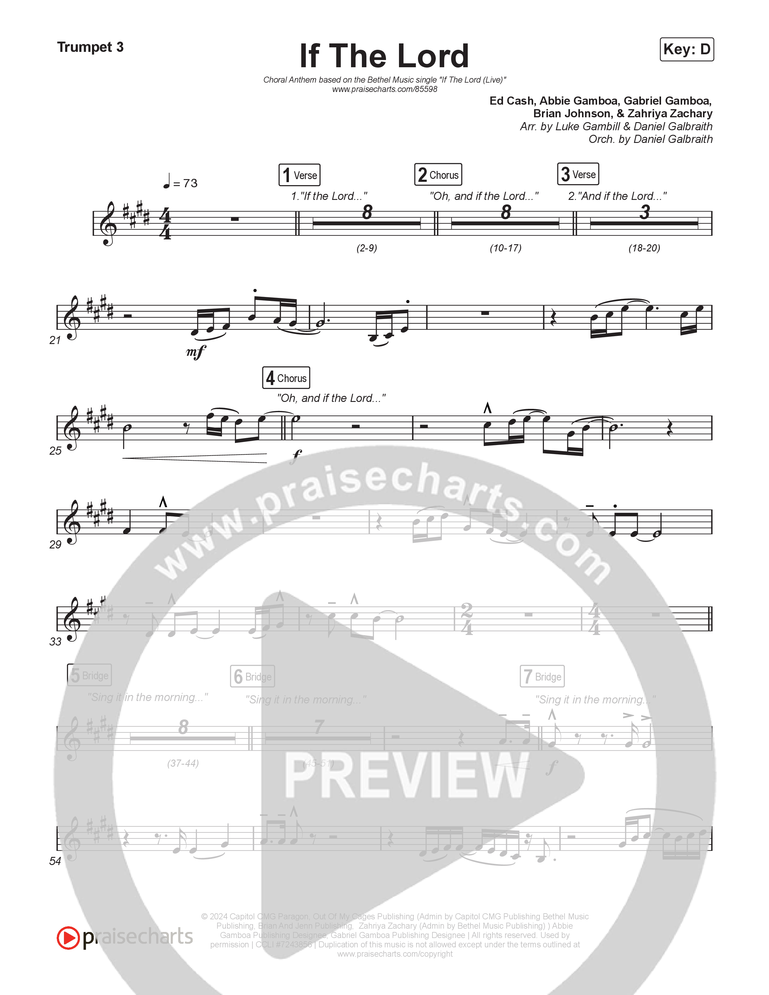 If The Lord (Choral Anthem SATB) Trumpet 1,2 (Bethel Music / Zahriya Zachary / Arr. Luke Gambill)