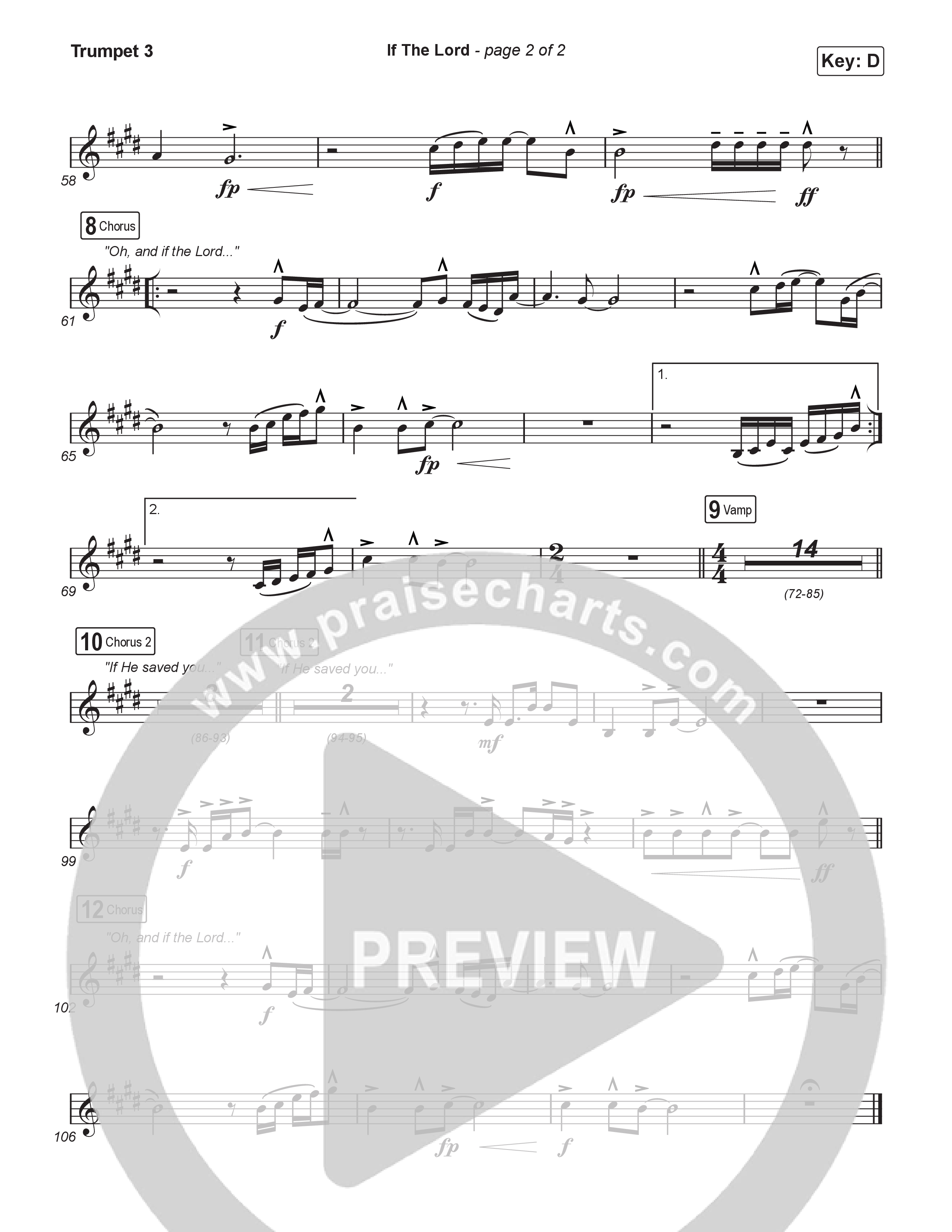 If The Lord (Choral Anthem SATB) Trumpet 3 (Bethel Music / Zahriya Zachary / Arr. Luke Gambill)
