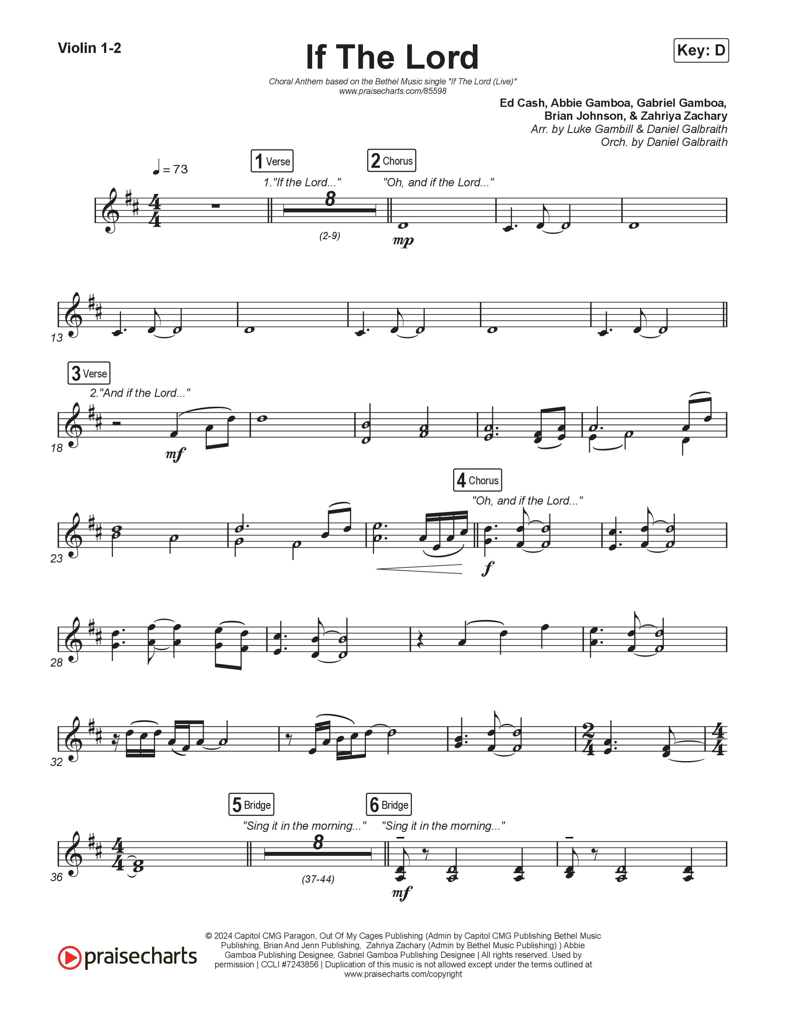 If The Lord (Choral Anthem SATB) String Pack (Bethel Music / Zahriya Zachary / Arr. Luke Gambill)
