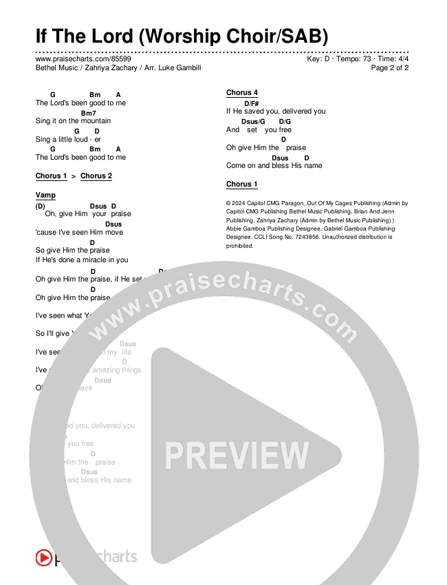 If The Lord (Worship Choir/SAB) Chords & Lyrics (Bethel Music / Zahriya Zachary / Arr. Luke Gambill)