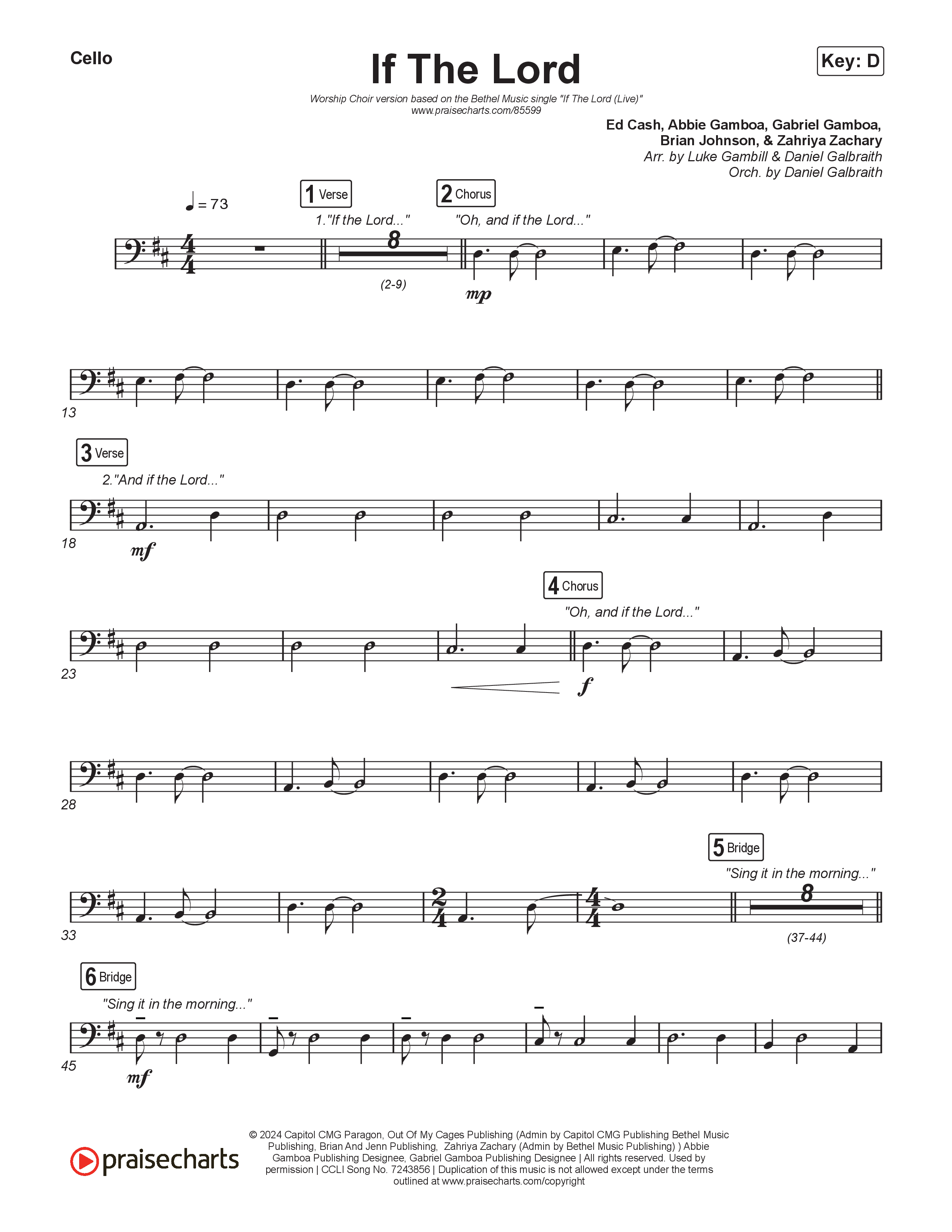 If The Lord (Worship Choir/SAB) Cello (Bethel Music / Zahriya Zachary / Arr. Luke Gambill)