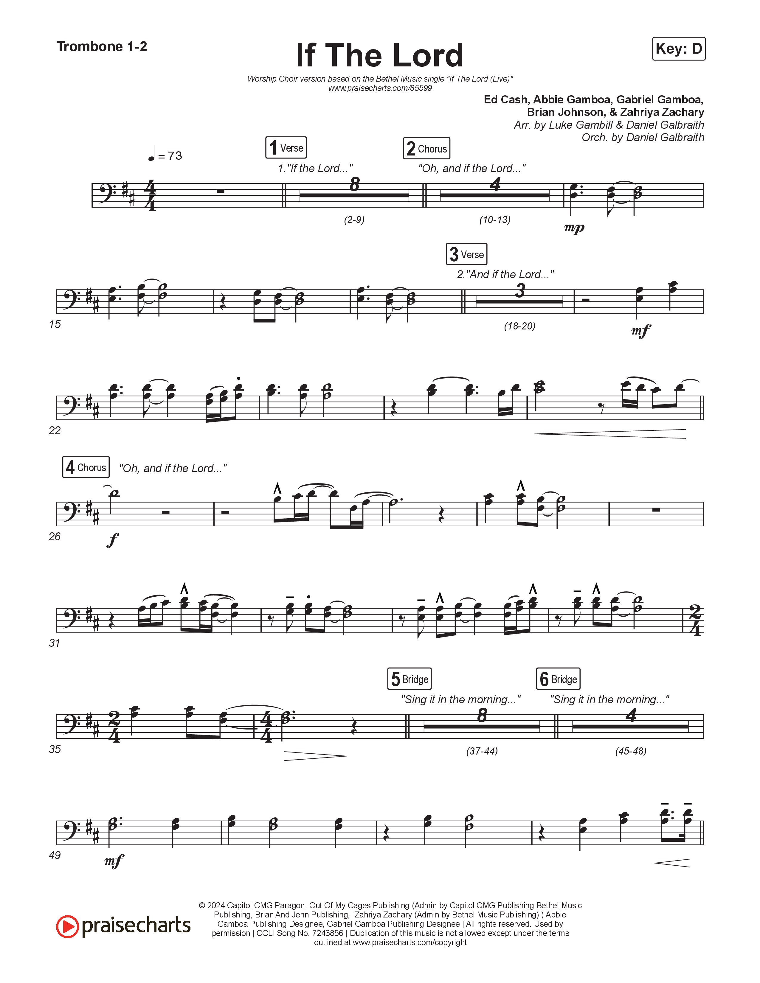 If The Lord (Worship Choir/SAB) Trombone 1/2 (Bethel Music / Zahriya Zachary / Arr. Luke Gambill)