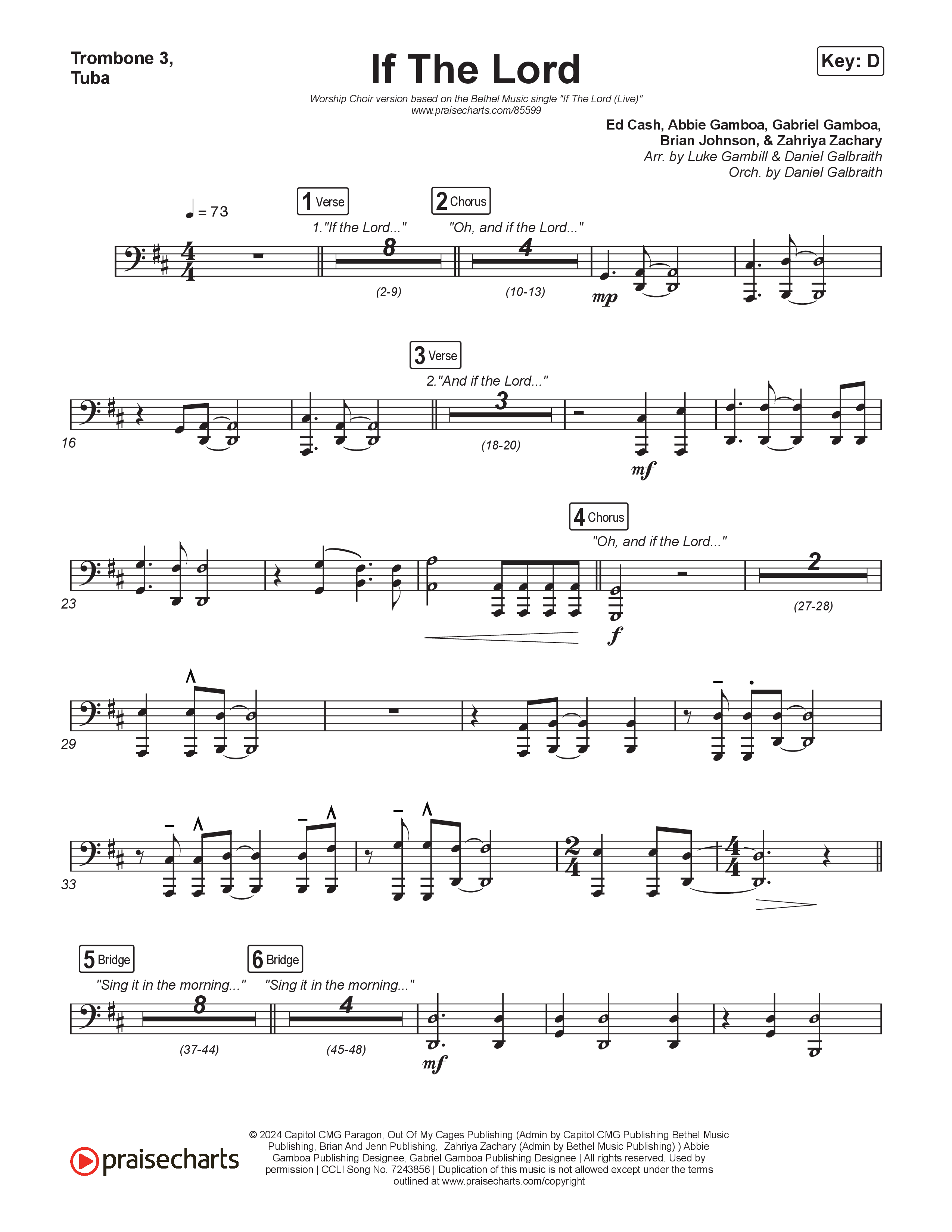 If The Lord (Worship Choir/SAB) Trombone 3/Tuba (Bethel Music / Zahriya Zachary / Arr. Luke Gambill)