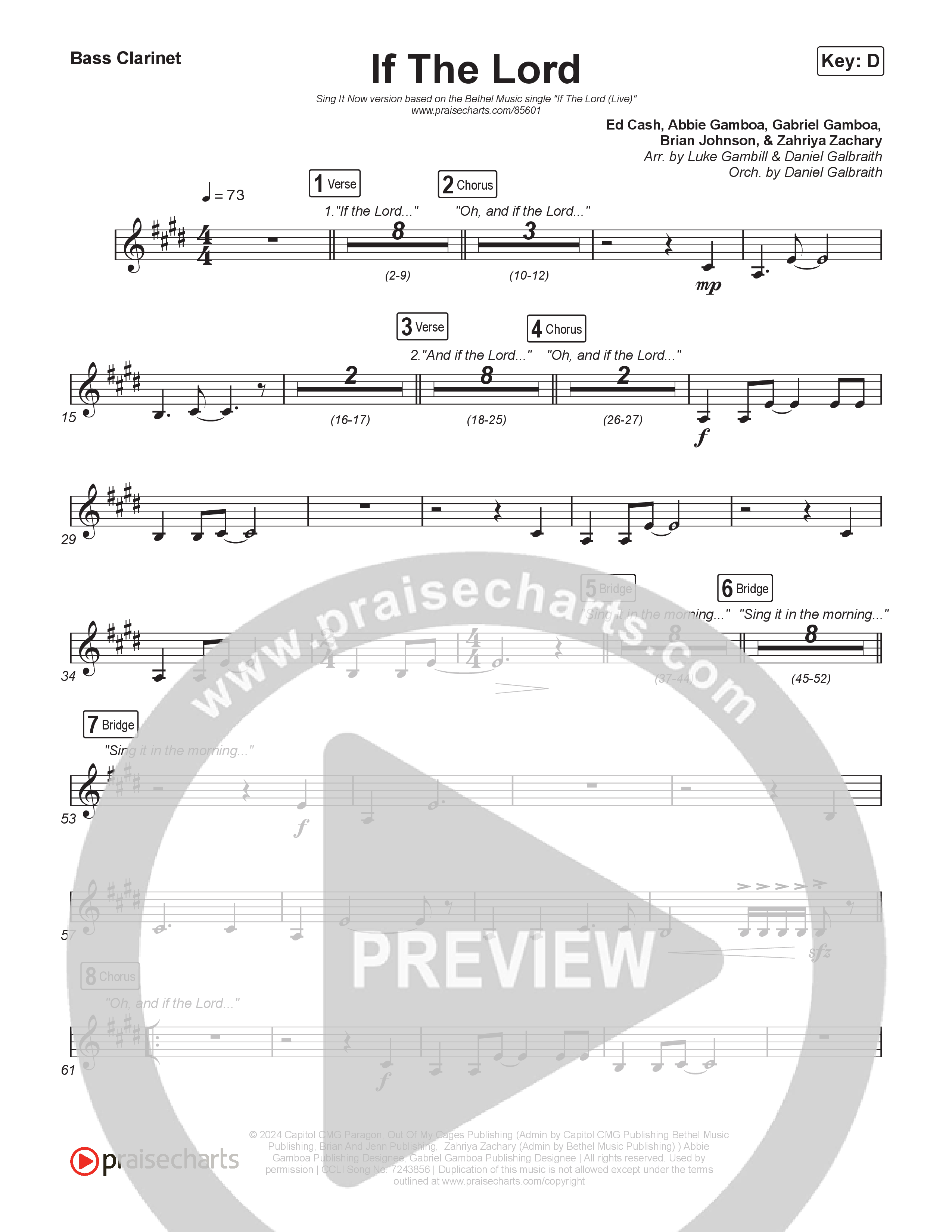 If The Lord (Sing It Now) Bass Clarinet (Bethel Music / Zahriya Zachary / Arr. Luke Gambill)