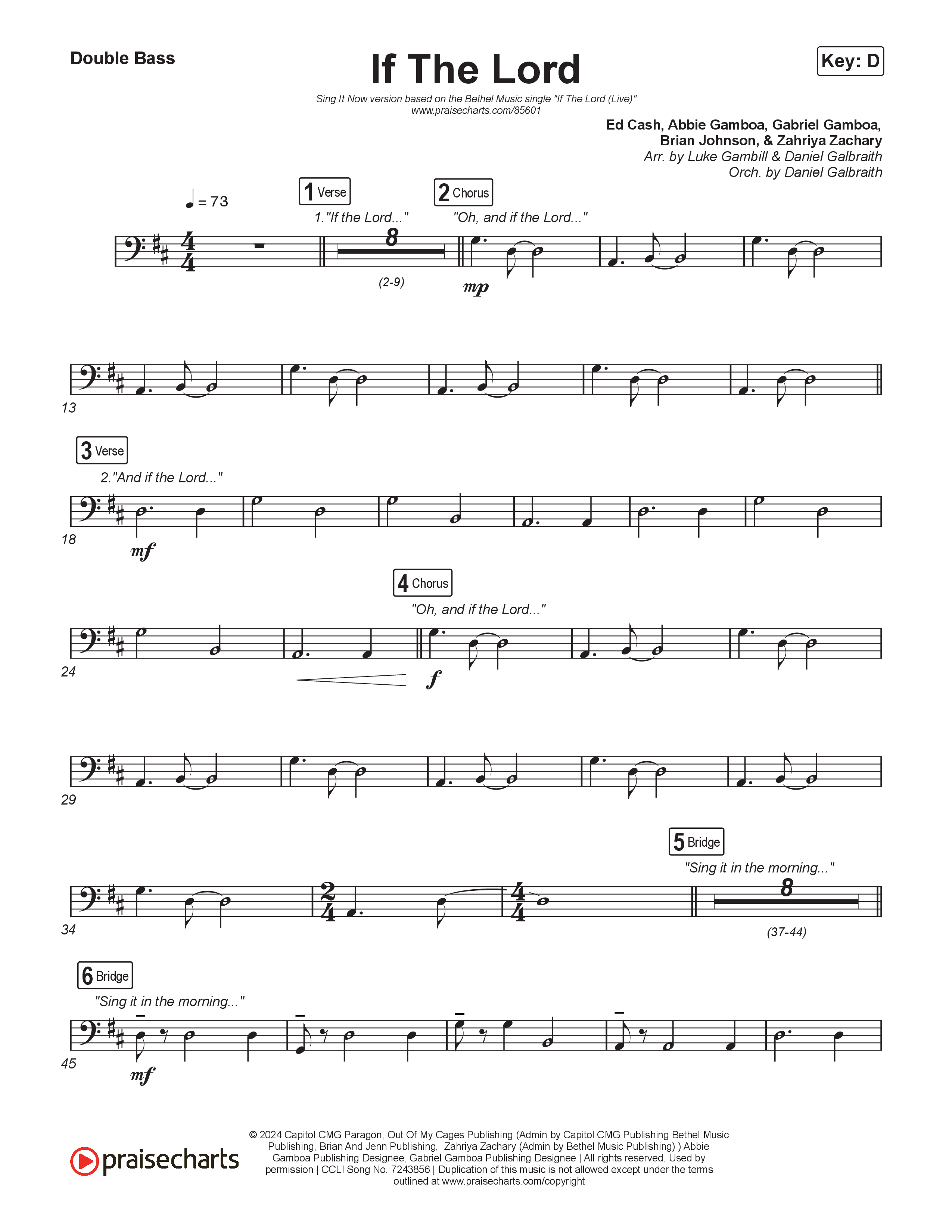 If The Lord (Sing It Now) Double Bass (Bethel Music / Zahriya Zachary / Arr. Luke Gambill)