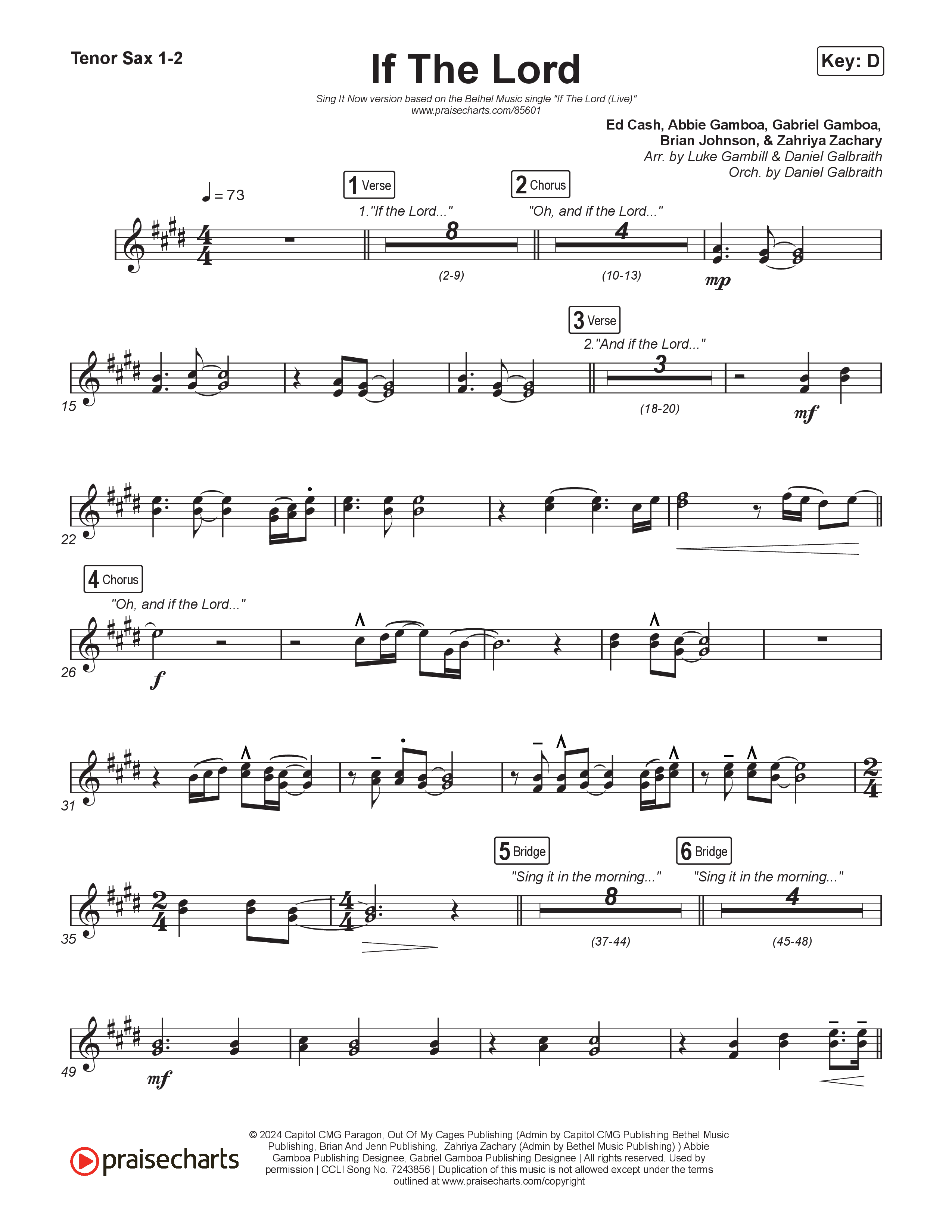 If The Lord (Sing It Now) Sax Pack (Bethel Music / Zahriya Zachary / Arr. Luke Gambill)