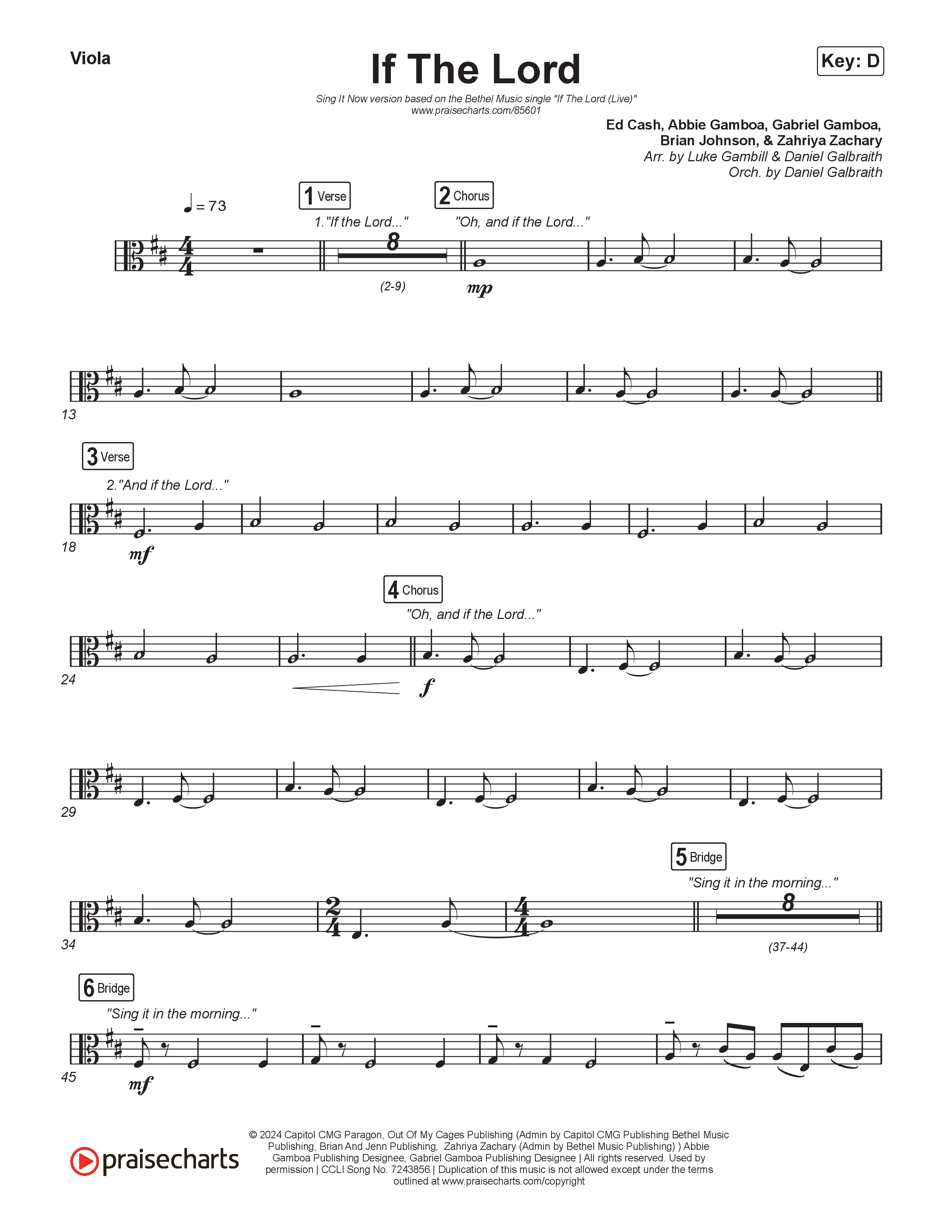 If The Lord (Sing It Now) Viola (Bethel Music / Zahriya Zachary / Arr. Luke Gambill)