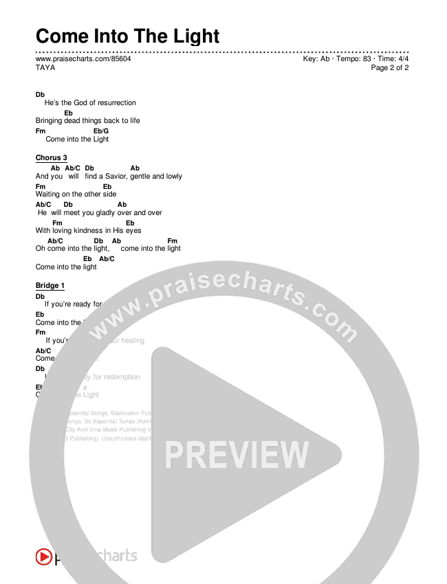 Come Into The Light Chords & Lyrics (TAYA)
